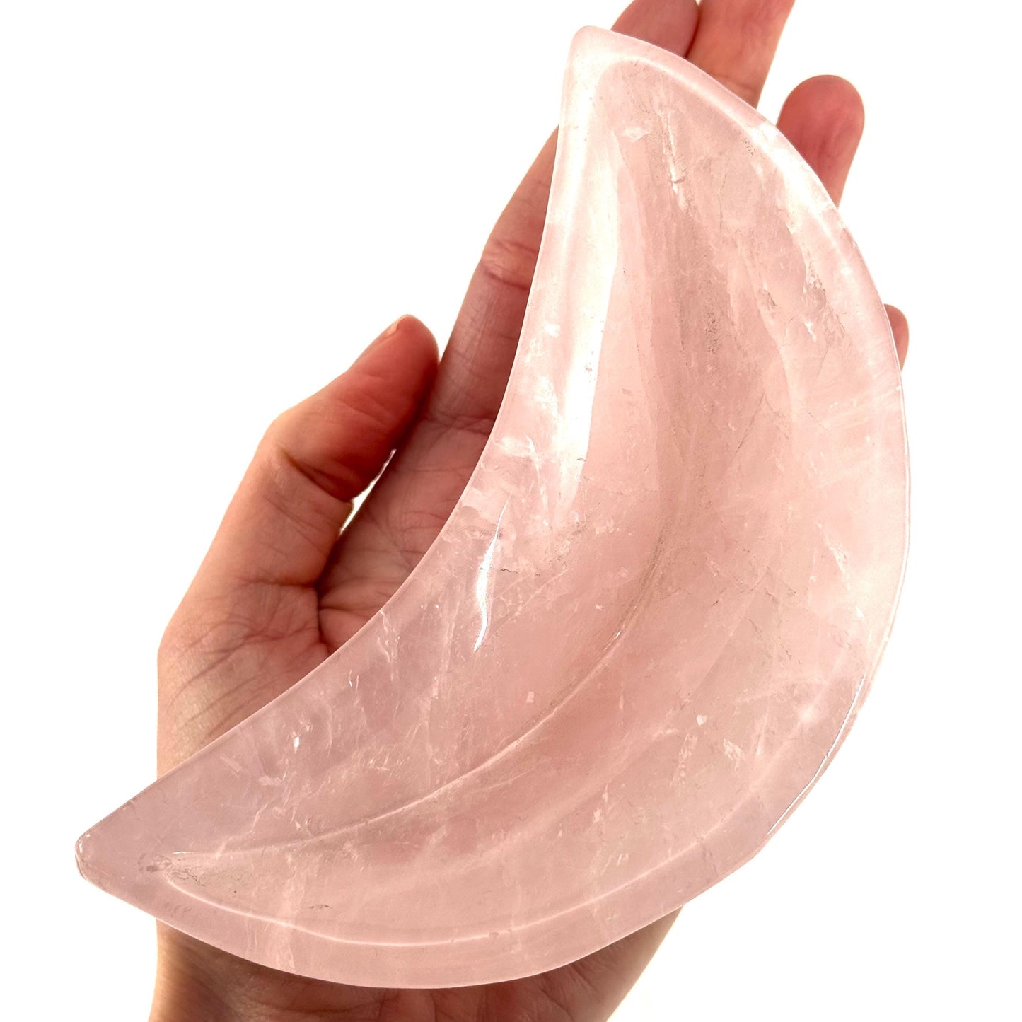 Rose Quartz Moon Bowl | Polished Crystal Trinket Dish