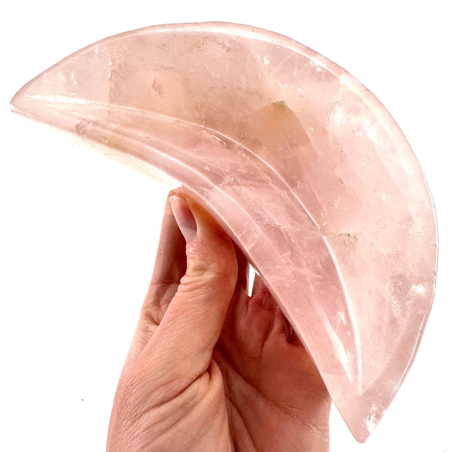 Rose Quartz Moon Bowl | Polished Crystal Trinket Dish