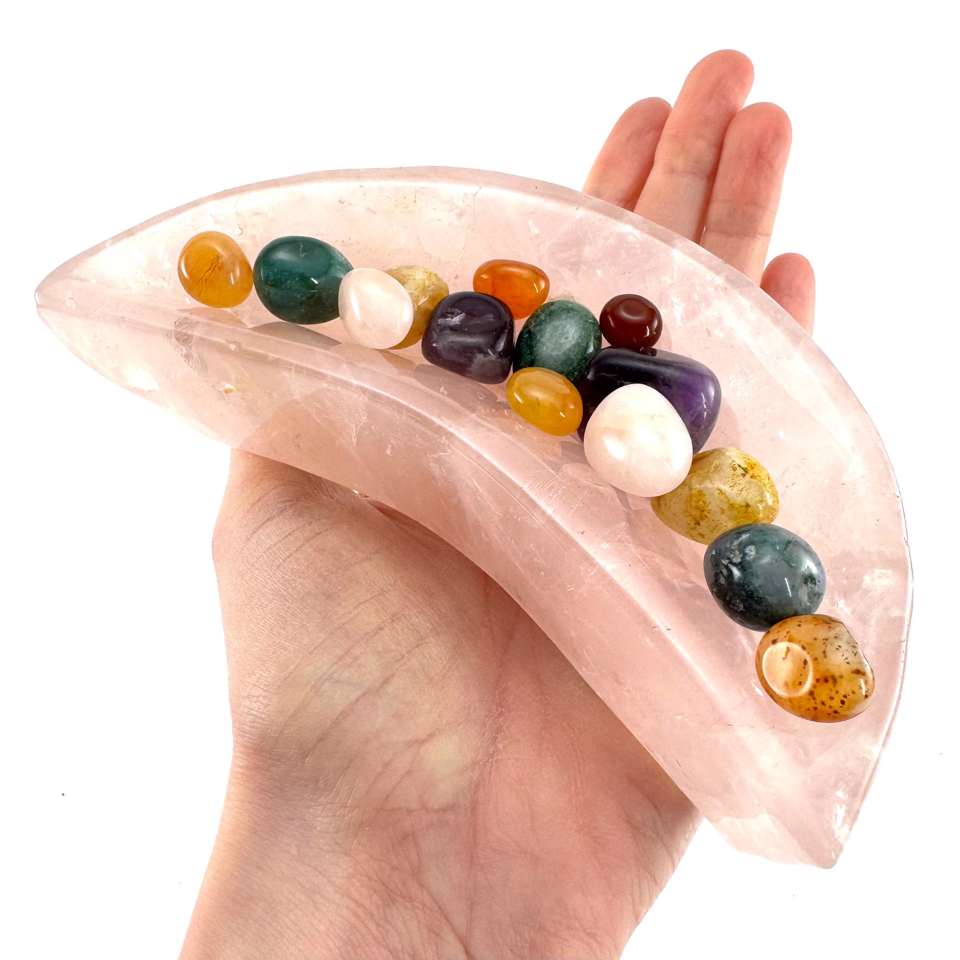 Rose Quartz Moon Bowl | Polished Crystal Trinket Dish