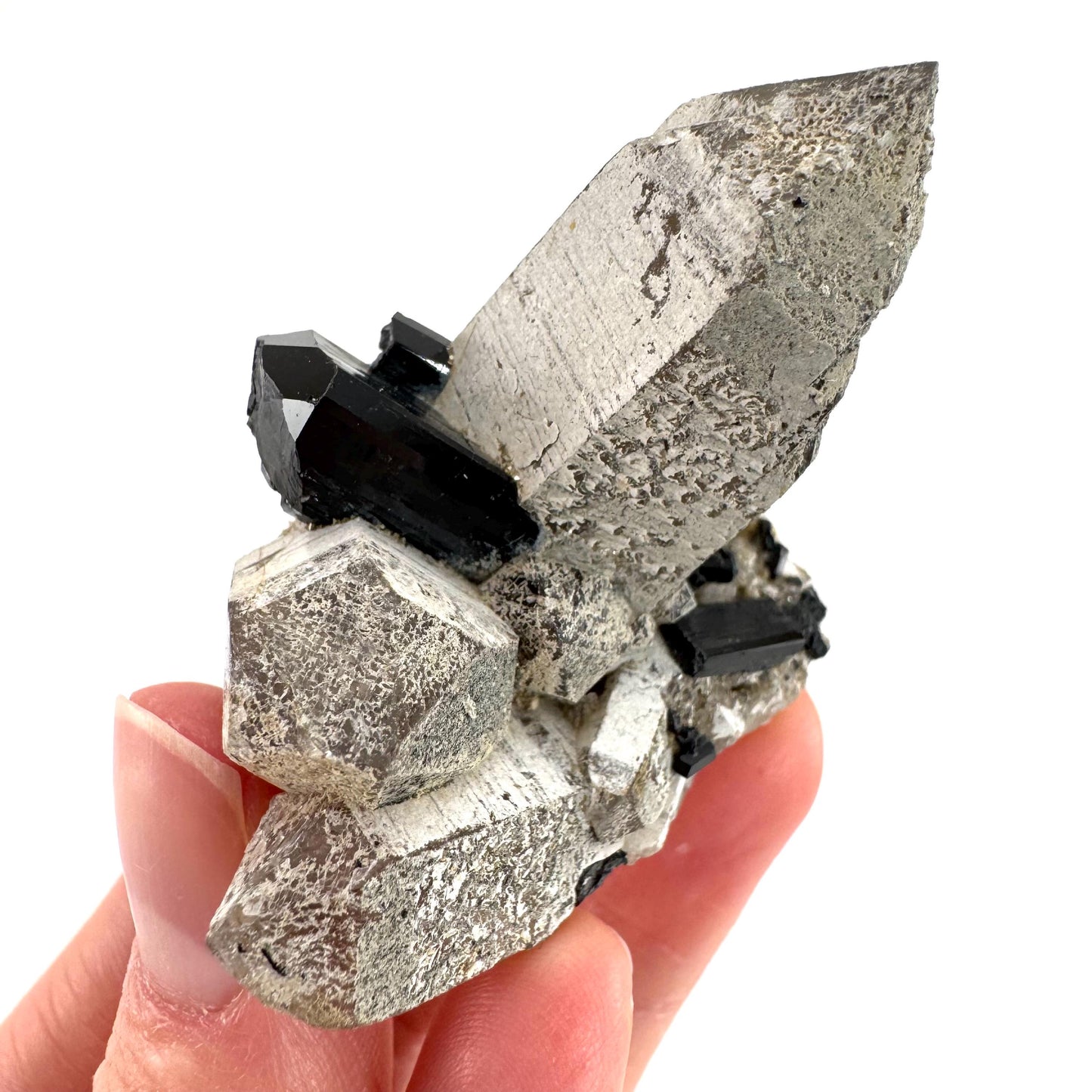 Black Tourmaline on Smoky Quartz | schorl crystal cluster, mineral specimen from Namibia