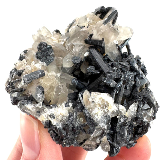 Black Tourmaline on Smoky Quartz | schorl crystal cluster, mineral specimen from Namibia