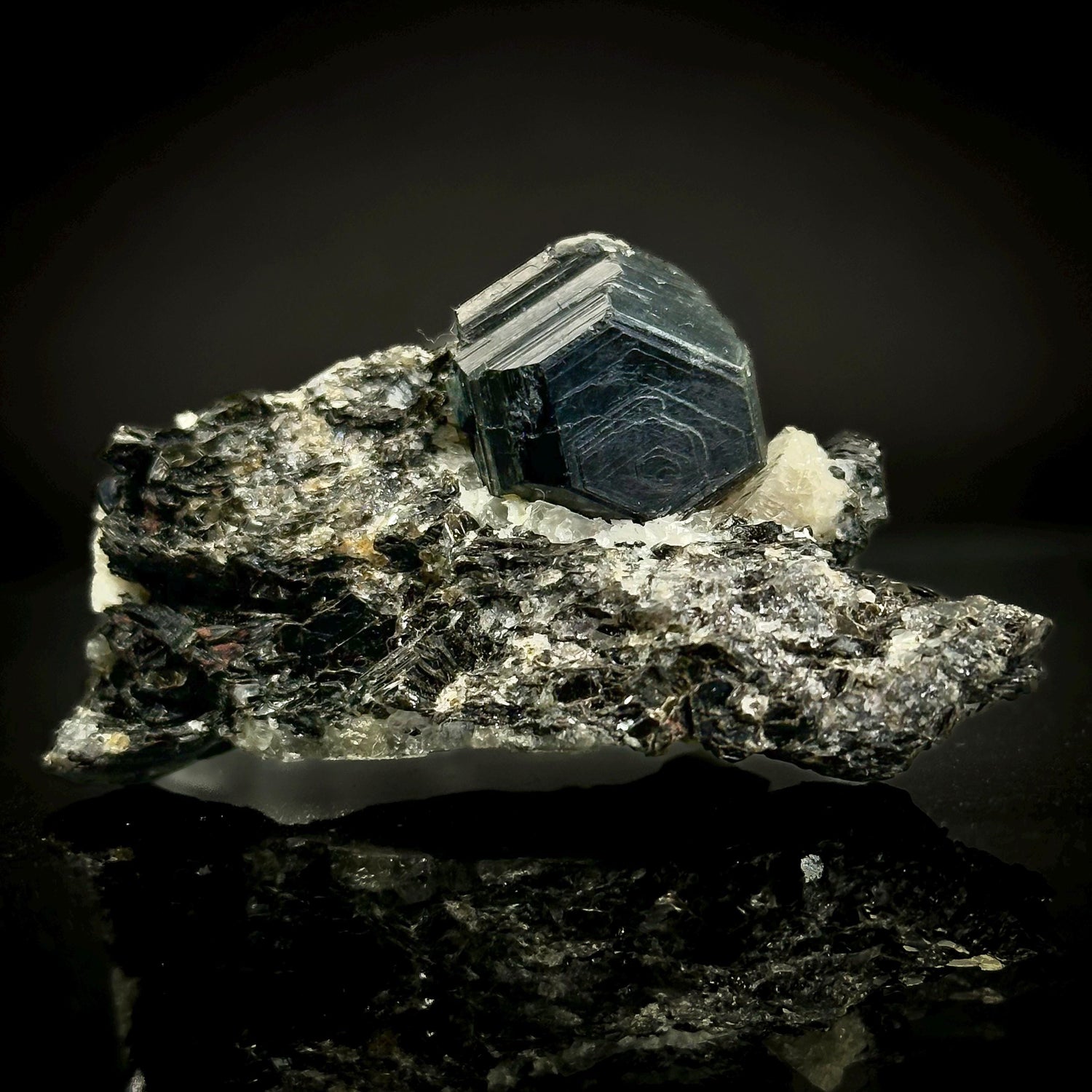 Sapphirine on Matrix | dark blue crystal, rare mineral specimen from Madagascar
