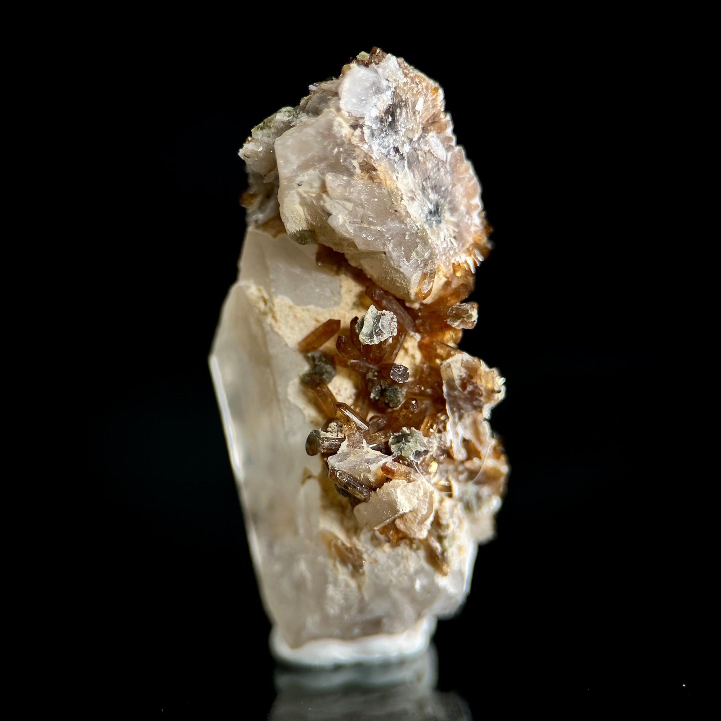 Eosphorite w/ Roscherite on Quartz | brown & green crystal, rare mineral specimen from Brazil