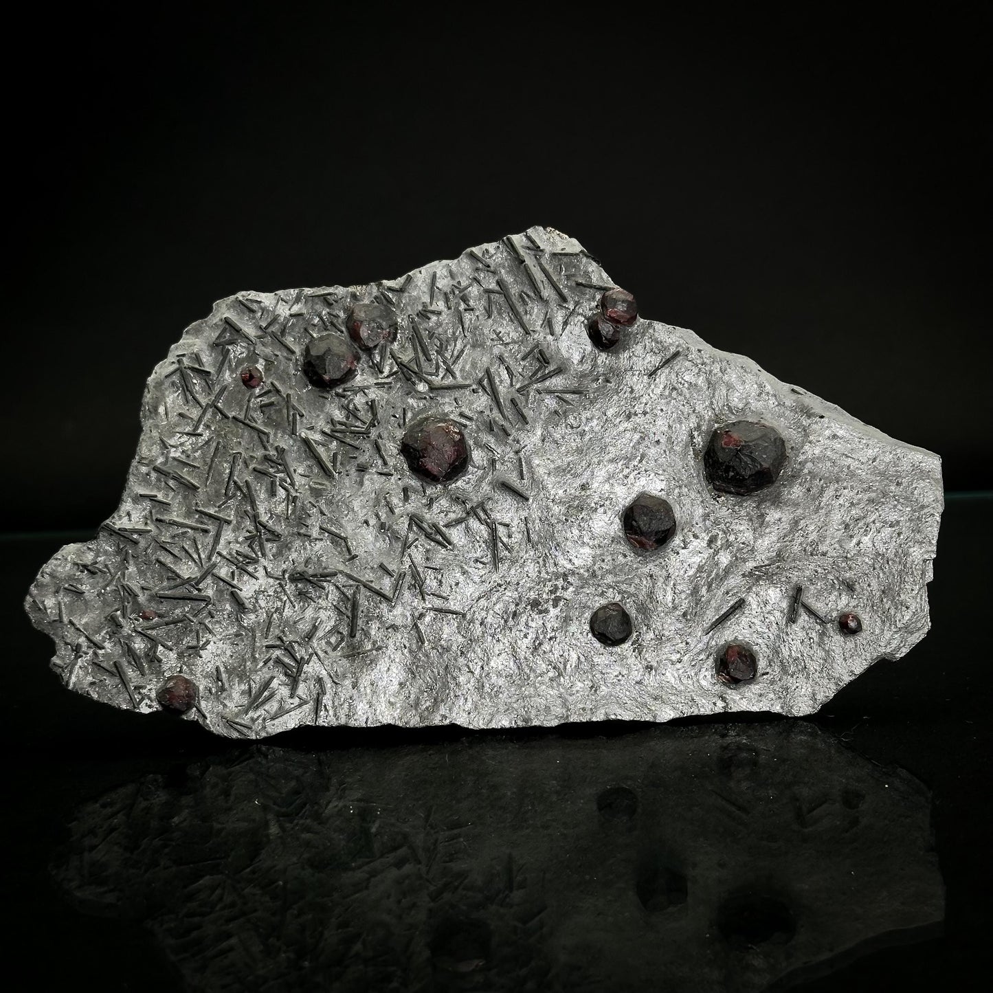 Red Embers Garnet w/ Tourmaline in Schist, Red Almandine Crystals, Mineral Specimen from Massachusetts, USA