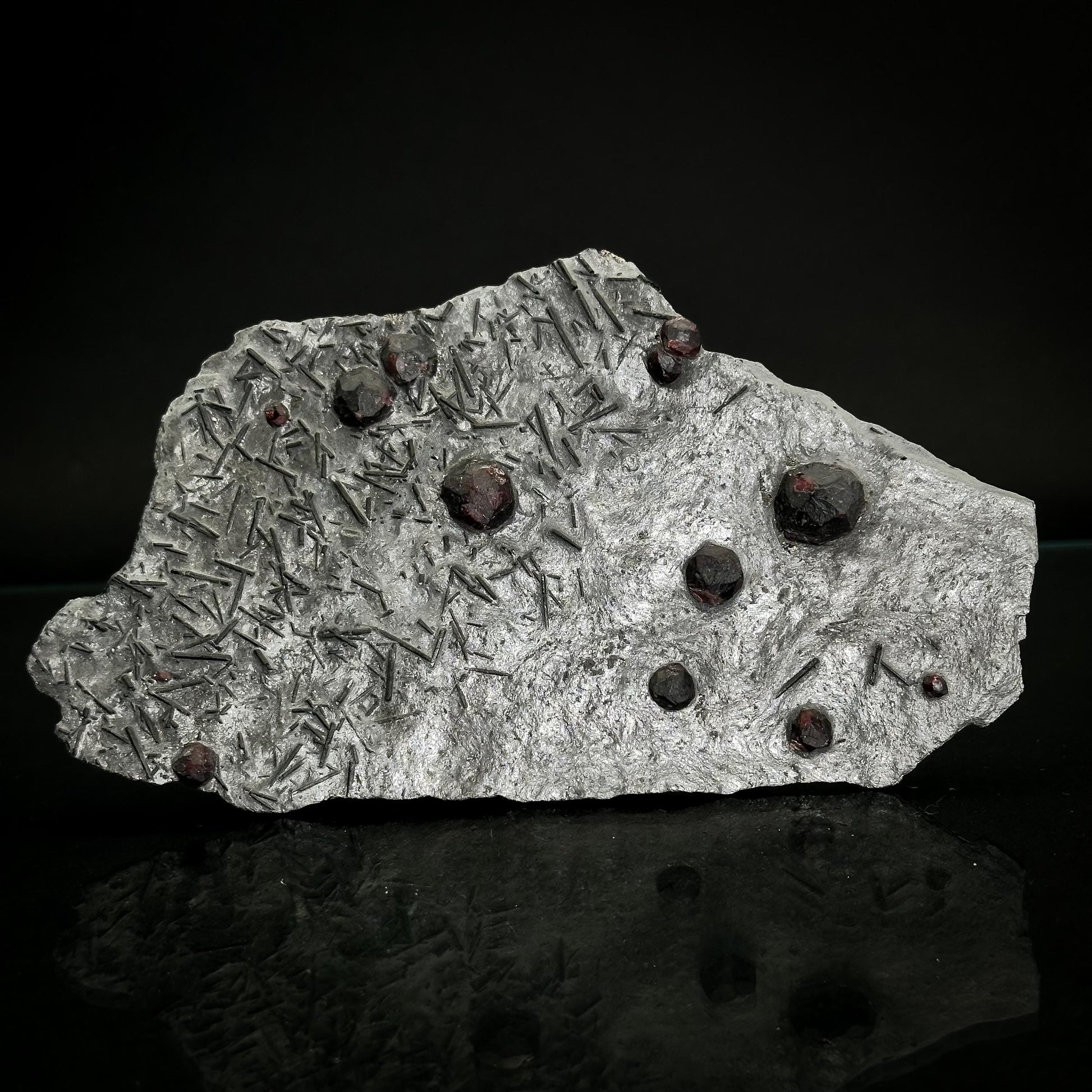 Red Embers Garnet w/ Tourmaline in Schist, Red Almandine Crystals, Mineral Specimen from Massachusetts, USA