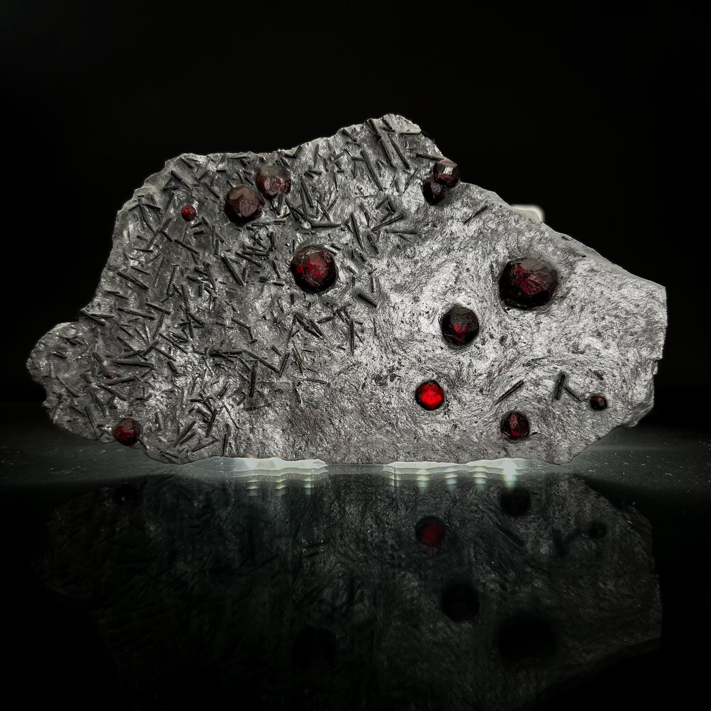 Red Embers Garnet w/ Tourmaline in Schist, Red Almandine Crystals, Mineral Specimen from Massachusetts, USA