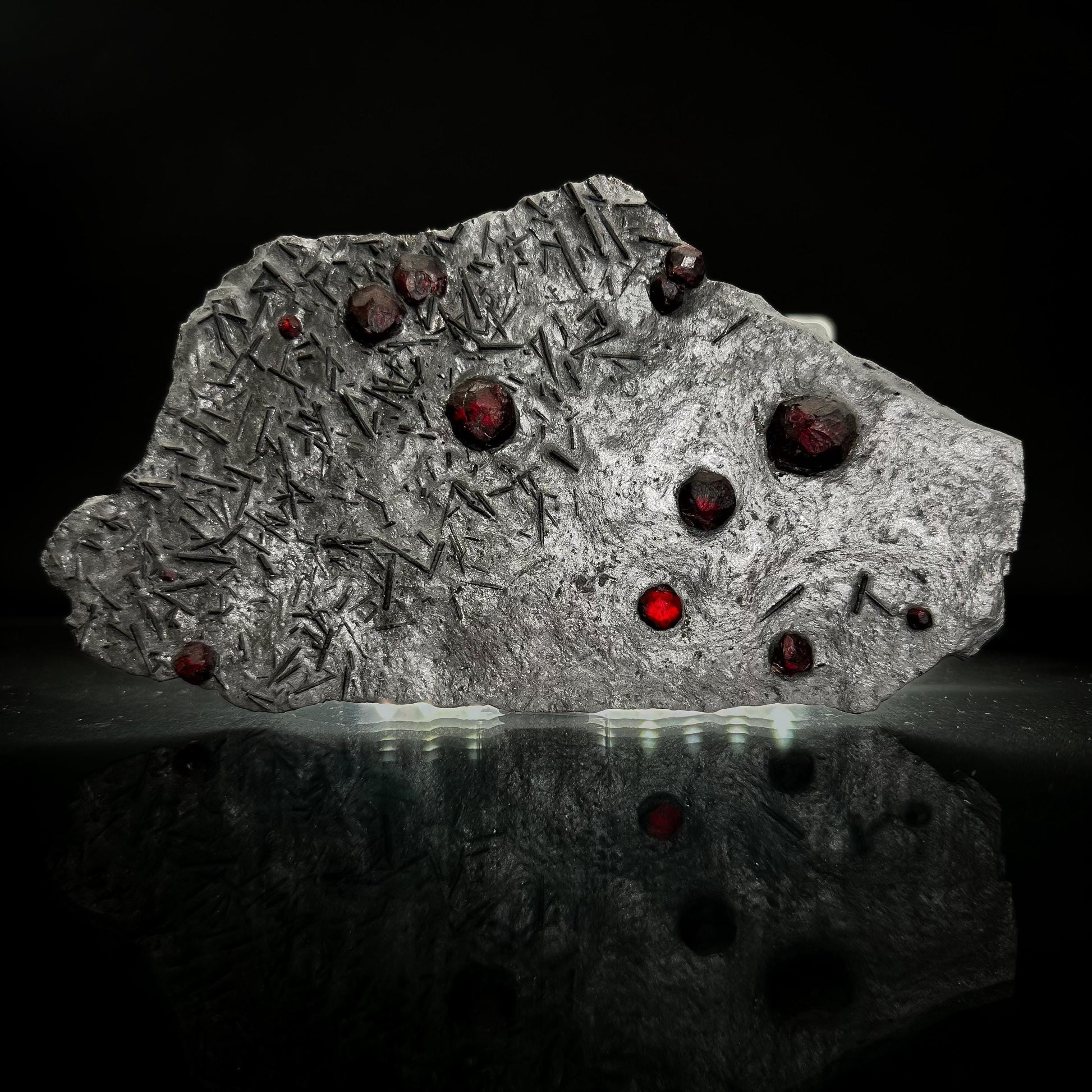Red Embers Garnet w/ Tourmaline in Schist, Red Almandine Crystals, Mineral Specimen from Massachusetts, USA