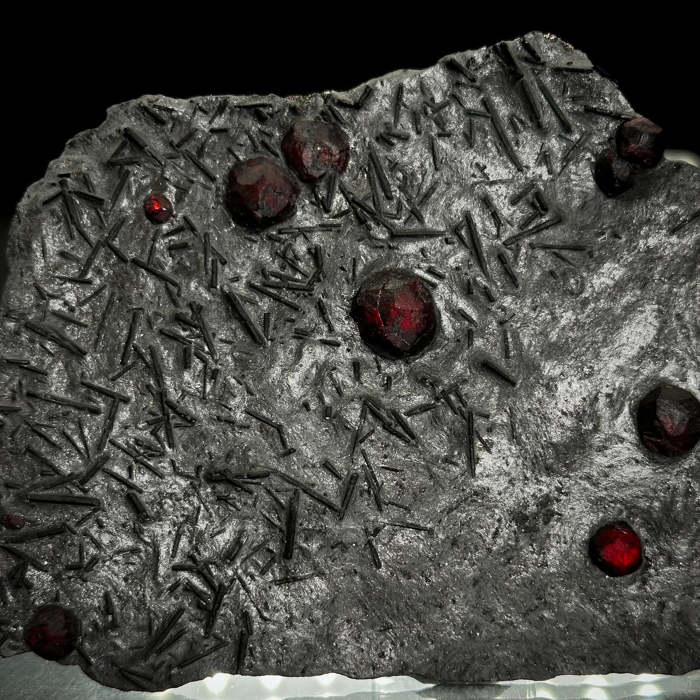 Red Embers Garnet w/ Tourmaline in Schist, Red Almandine Crystals, Mineral Specimen from Massachusetts, USA