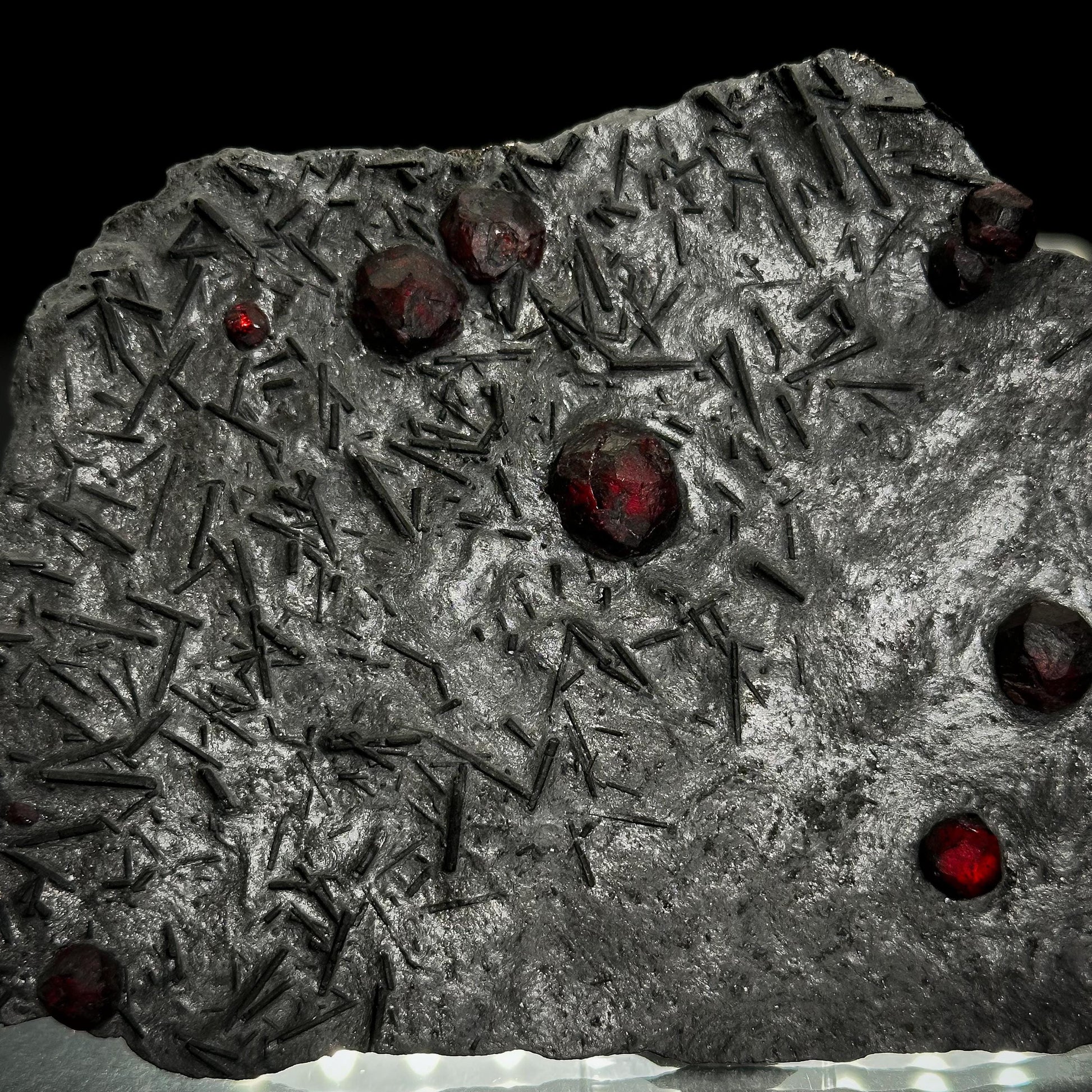 Red Embers Garnet w/ Tourmaline in Schist, Red Almandine Crystals, Mineral Specimen from Massachusetts, USA