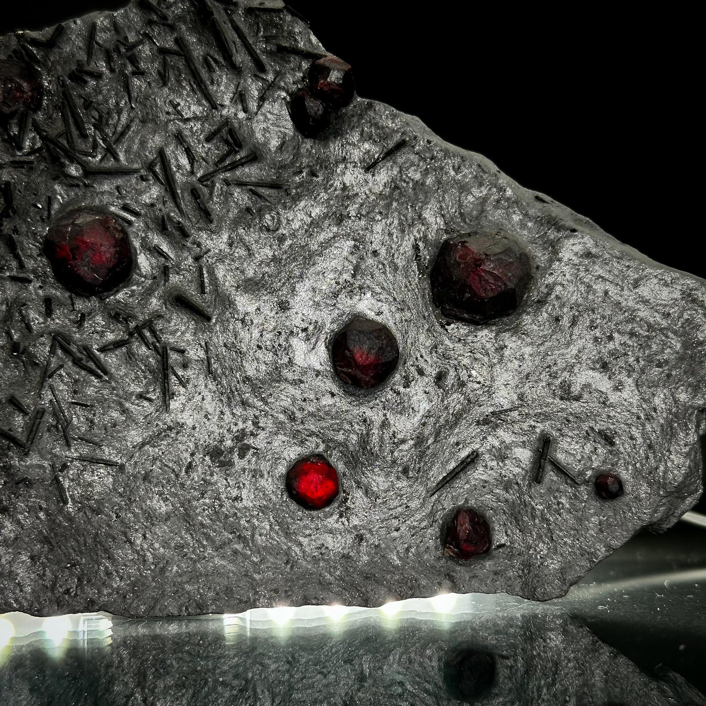 Red Embers Garnet w/ Tourmaline in Schist, Red Almandine Crystals, Mineral Specimen from Massachusetts, USA