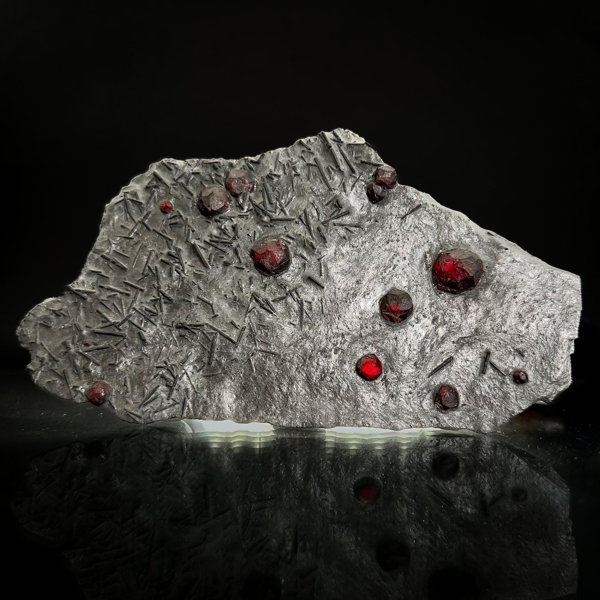 Red Embers Garnet w/ Tourmaline in Schist, Red Almandine Crystals, Mineral Specimen from Massachusetts, USA