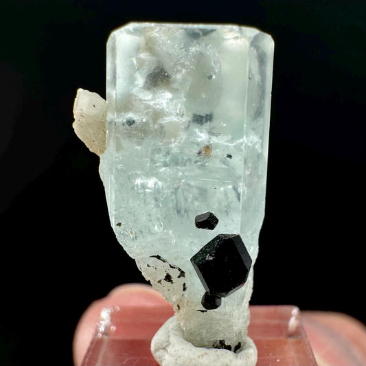 Aquamarine Crystal w/ Schorl | natural blue beryl, mineral specimen from Namibia