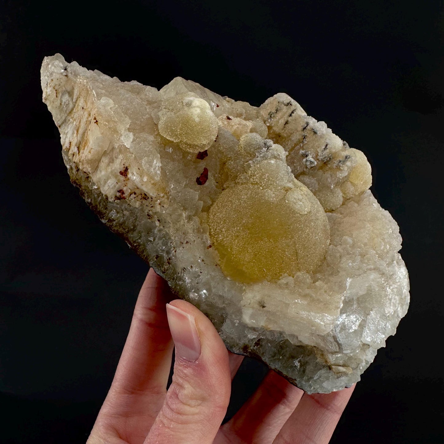 Botryoidal Fluorite on Quartz | yellow fried egg crystal, mineral specimen