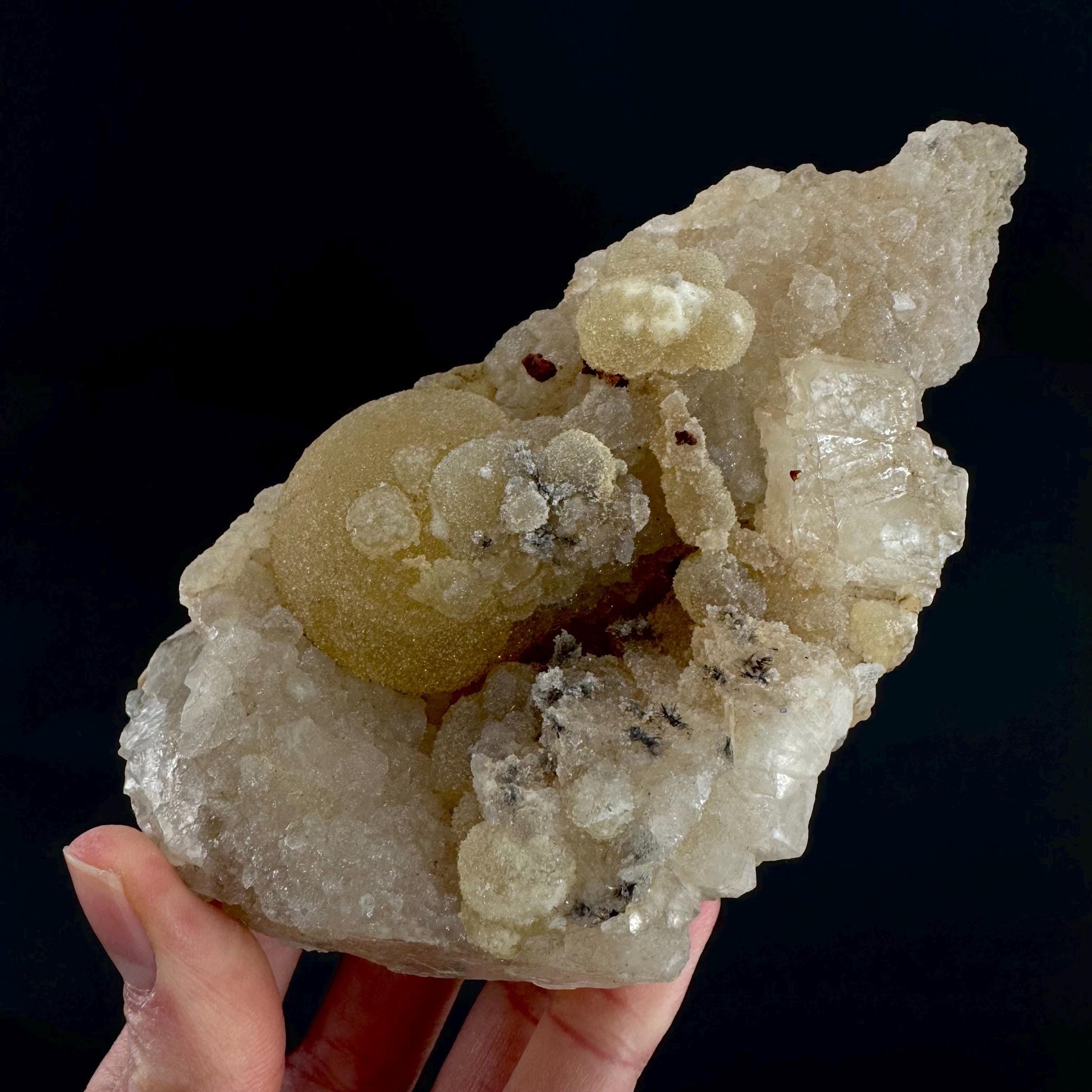 Botryoidal Fluorite on Quartz | yellow fried egg crystal, mineral specimen