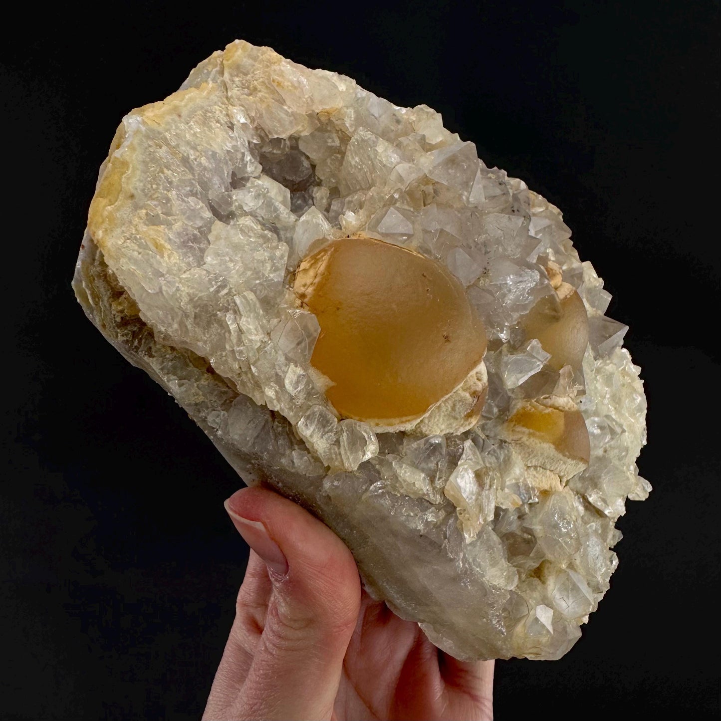 Botryoidal Fluorite on Quartz | yellow fried egg crystal, mineral specimen