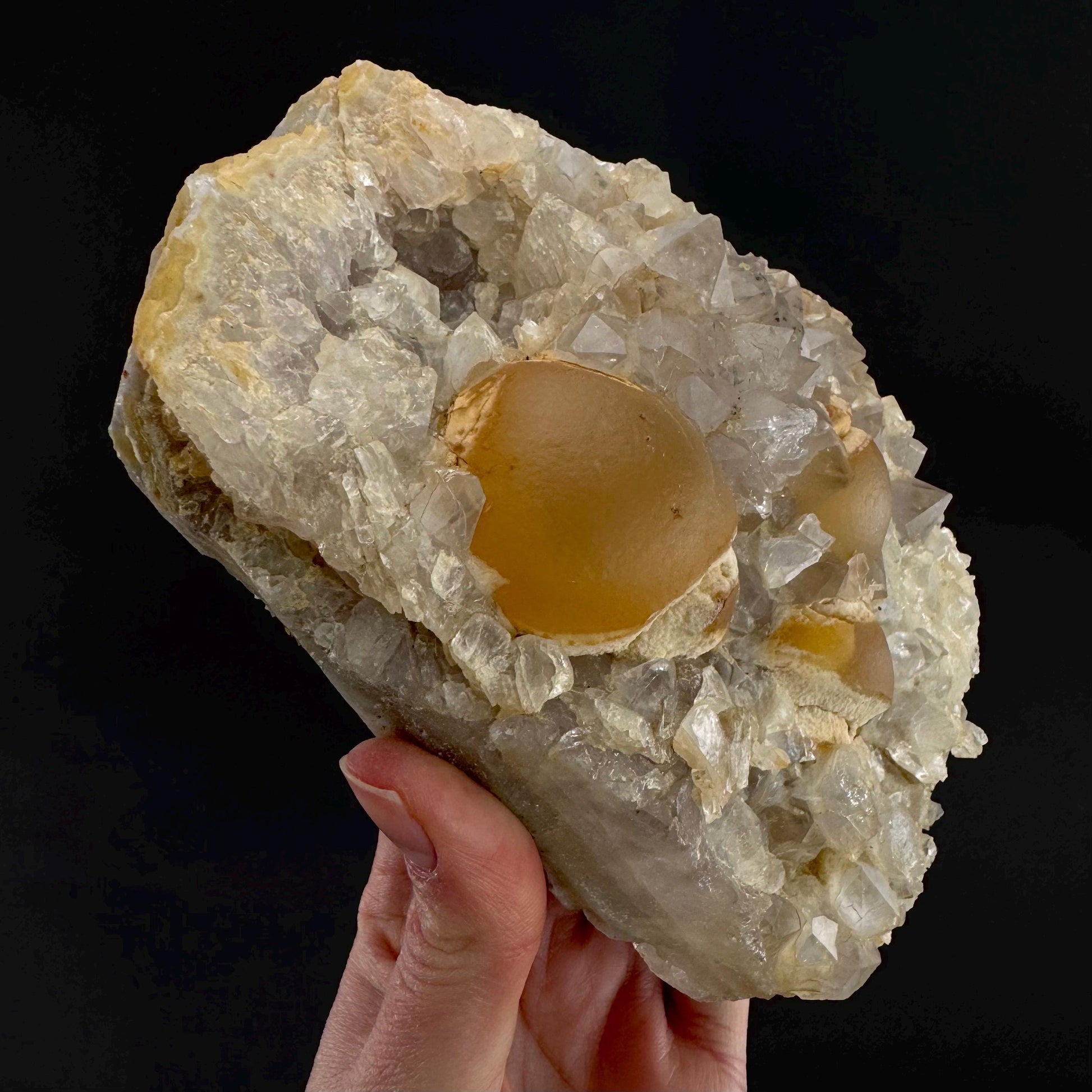 Botryoidal Fluorite on Quartz | yellow fried egg crystal, mineral specimen