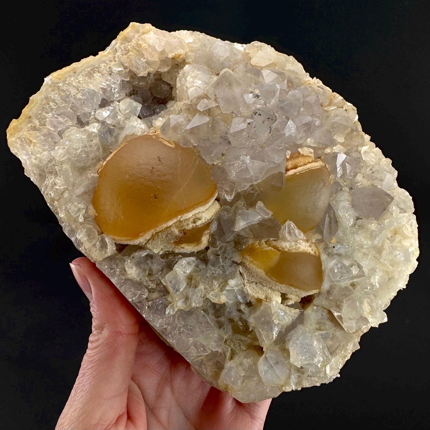 Botryoidal Fluorite on Quartz | yellow fried egg crystal, mineral specimen