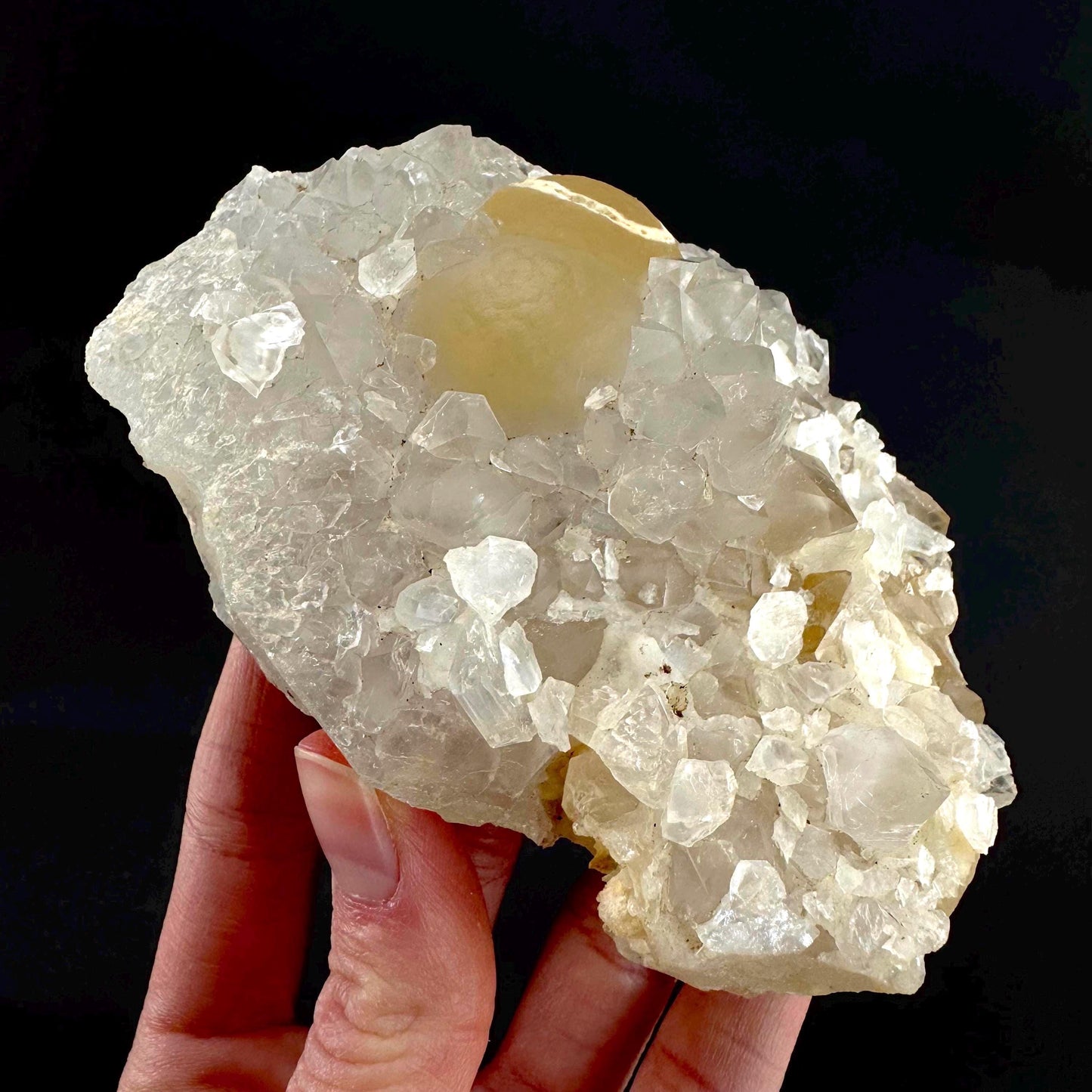 Botryoidal Fluorite on Quartz | yellow fried egg crystal, mineral specimen