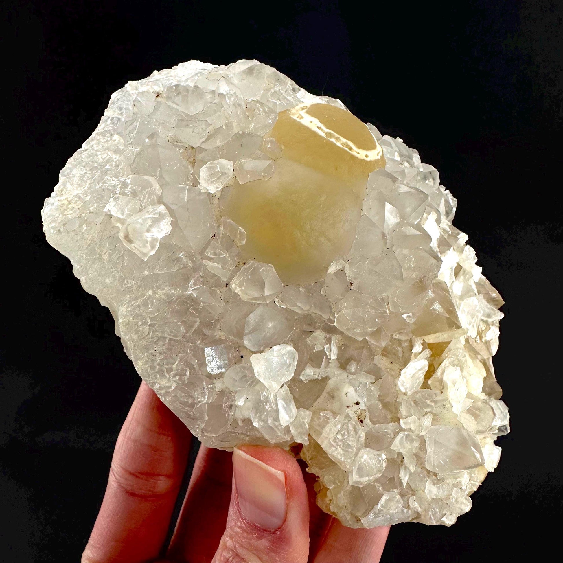 Botryoidal Fluorite on Quartz | yellow fried egg crystal, mineral specimen