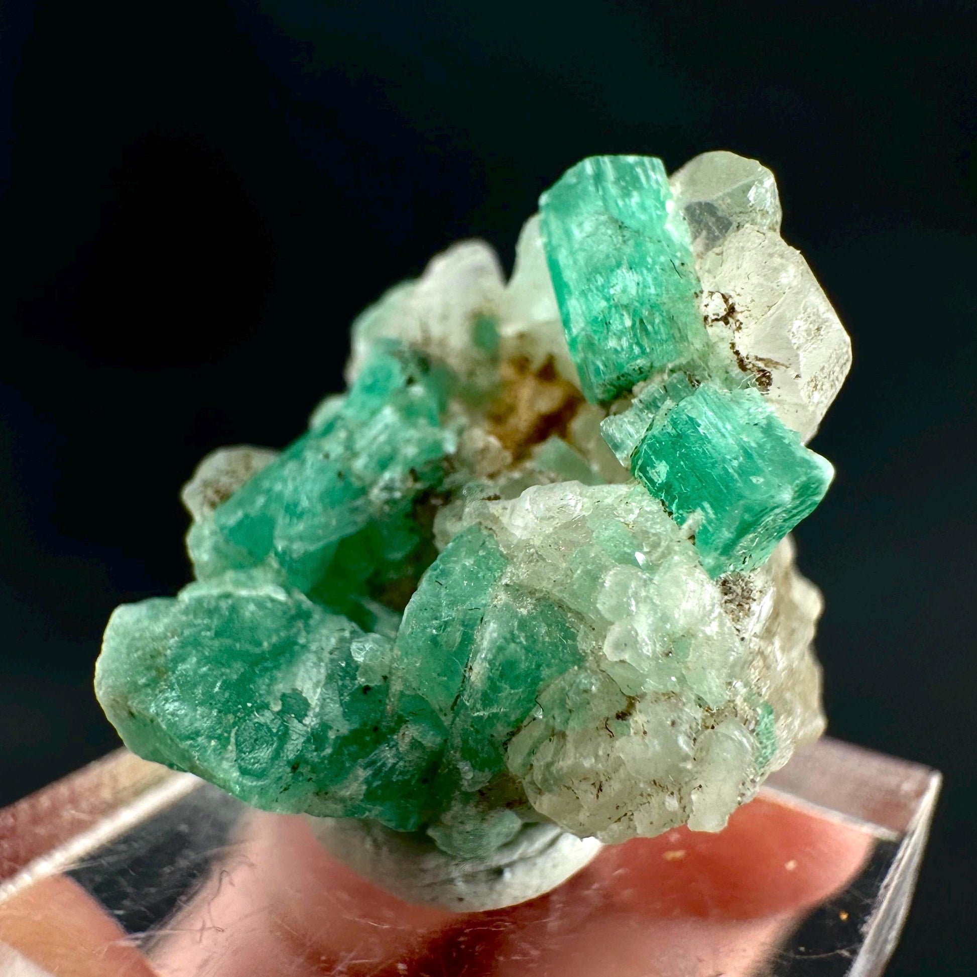 Emerald on Quartz | natural green crystal cluster, raw mineral specimen from Pakistan