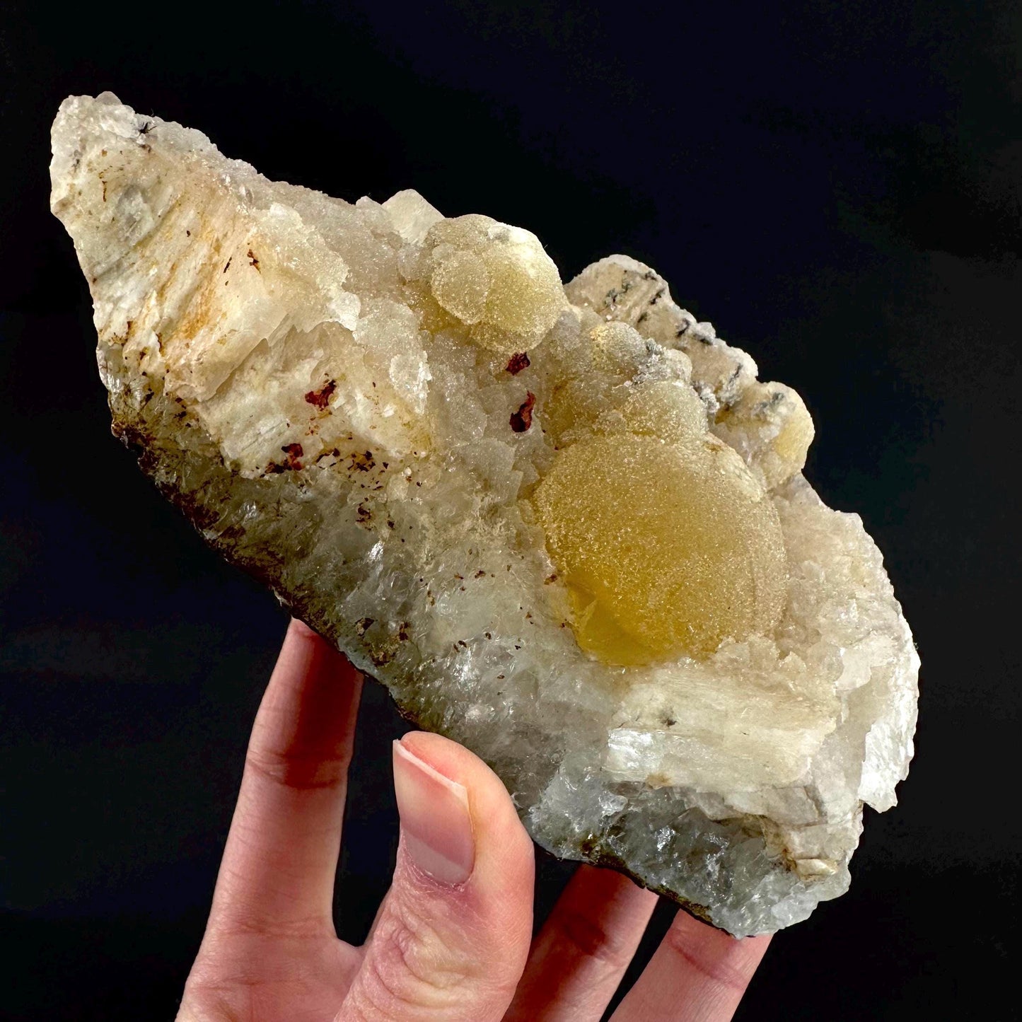 Botryoidal Fluorite on Quartz | yellow fried egg crystal, mineral specimen