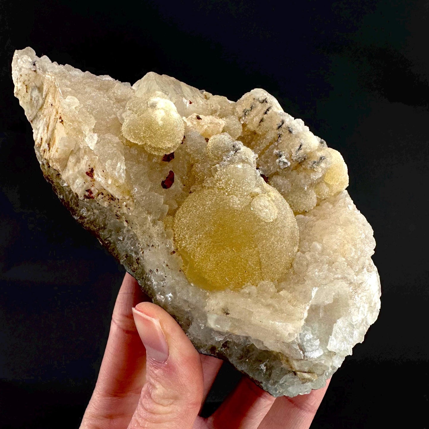 Botryoidal Fluorite on Quartz | yellow fried egg crystal, mineral specimen