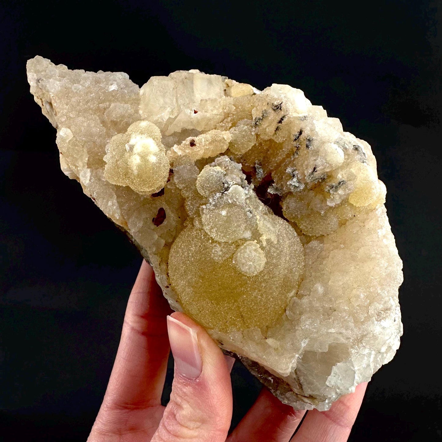 Botryoidal Fluorite on Quartz | yellow fried egg crystal, mineral specimen