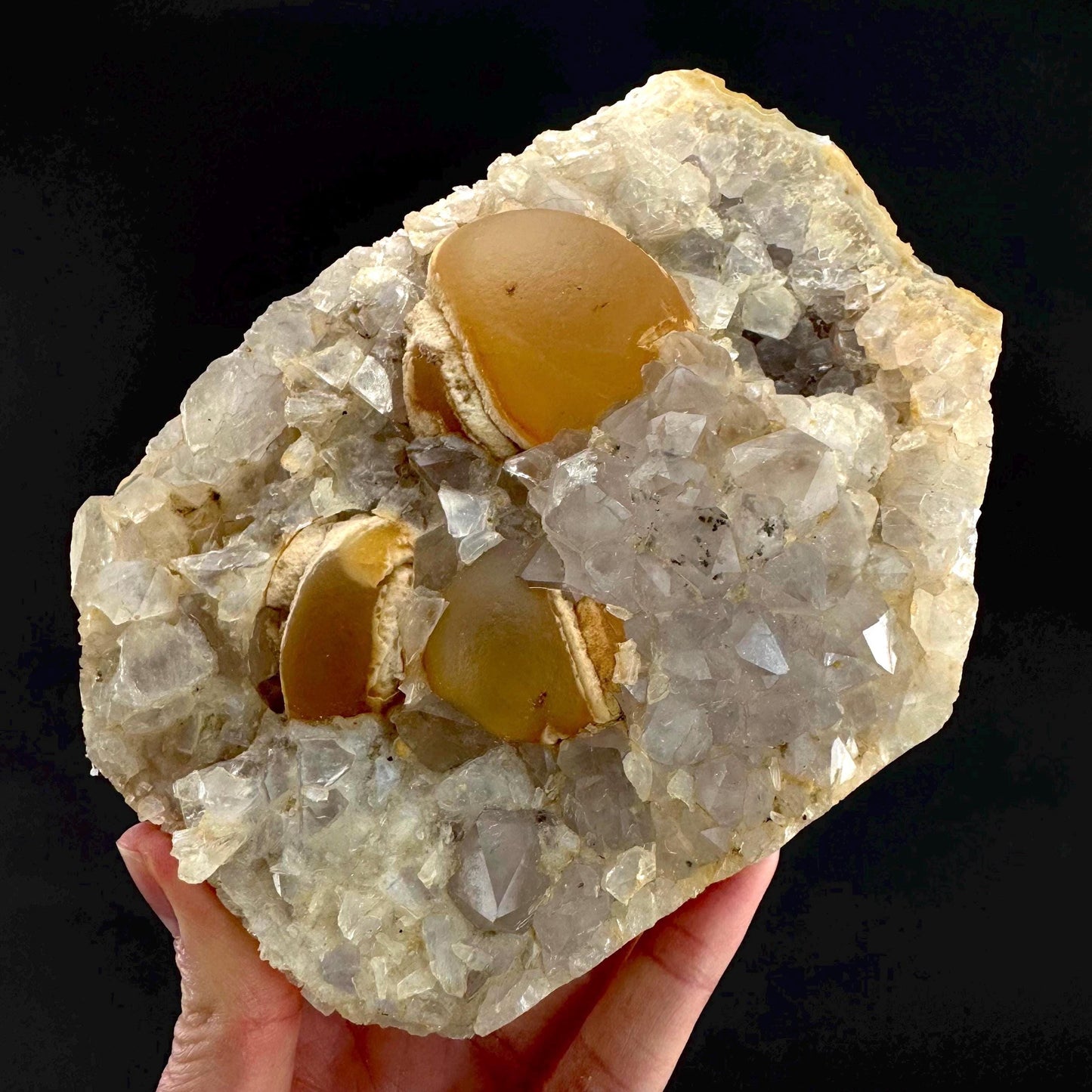 Botryoidal Fluorite on Quartz | yellow fried egg crystal, mineral specimen