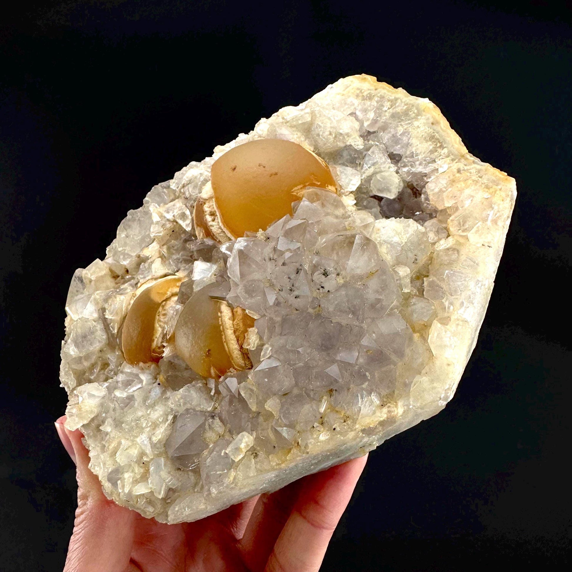 Botryoidal Fluorite on Quartz | yellow fried egg crystal, mineral specimen