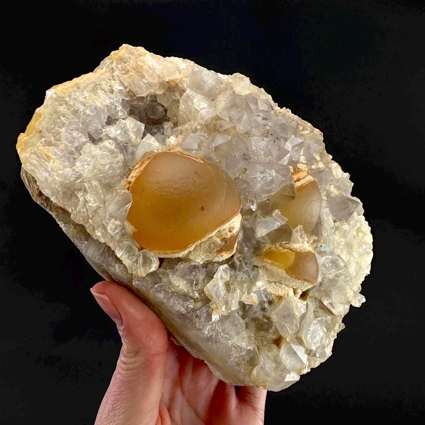 Botryoidal Fluorite on Quartz | yellow fried egg crystal, mineral specimen