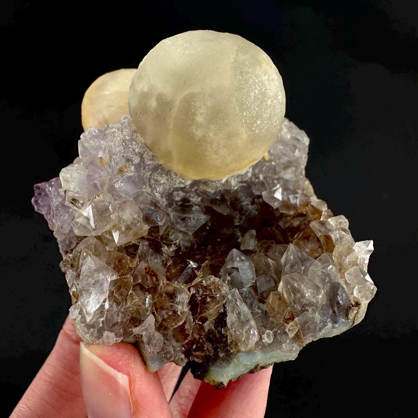 Botryoidal Fluorite on Quartz | yellow fried egg crystal, mineral specimen