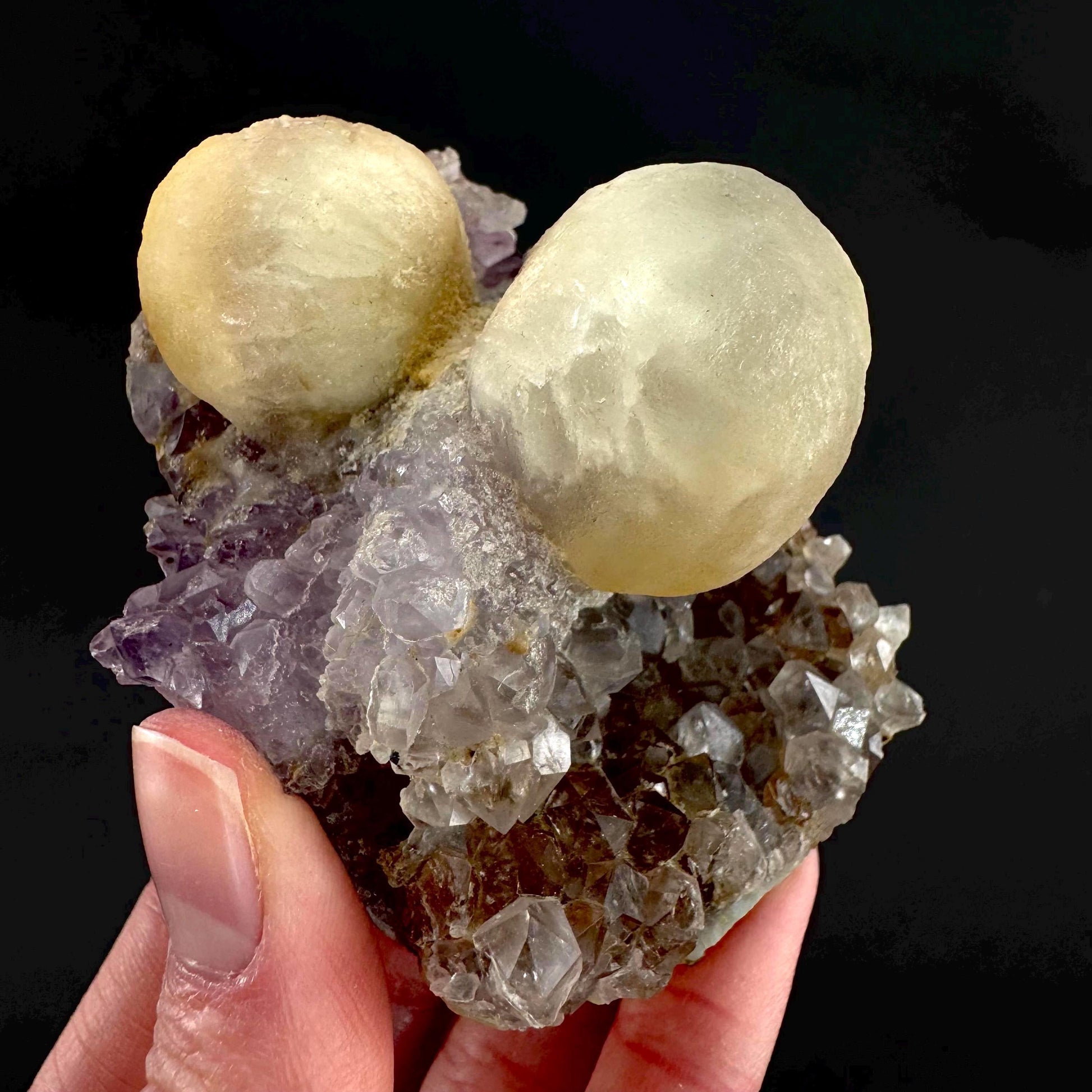 Botryoidal Fluorite on Quartz | yellow fried egg crystal, mineral specimen