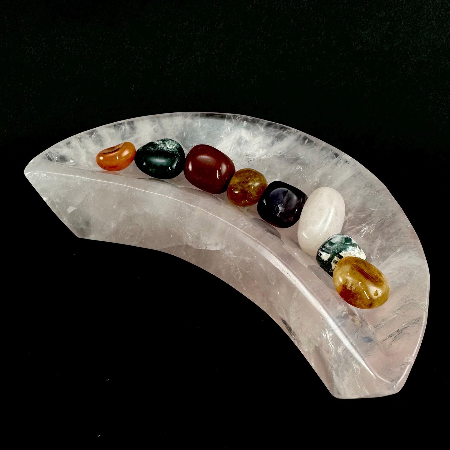 Rose Quartz Moon Bowl | Polished Crystal Trinket Dish