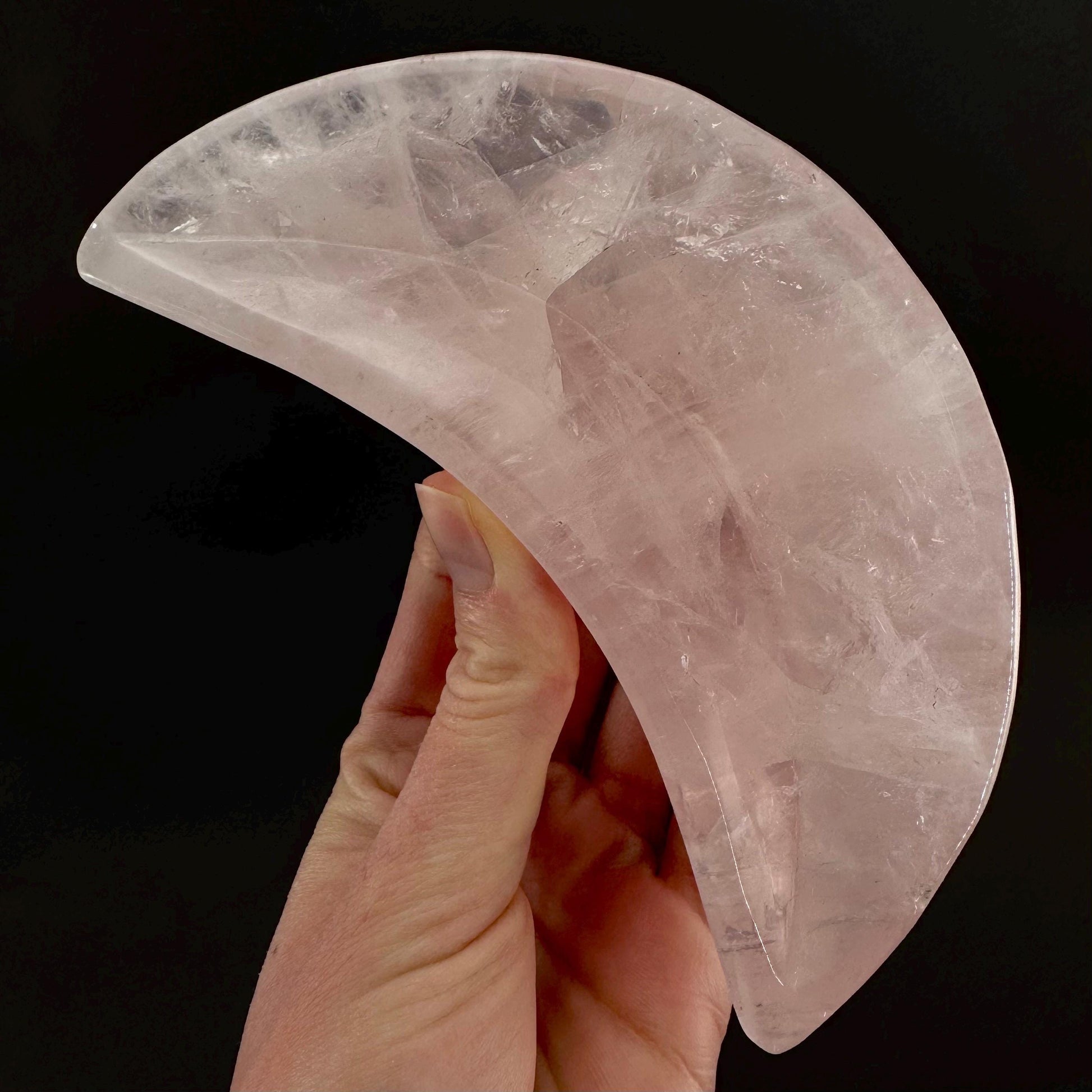 Rose Quartz Moon Bowl | Polished Crystal Trinket Dish