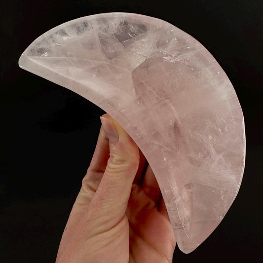 Rose Quartz Moon Bowl | Polished Crystal Trinket Dish