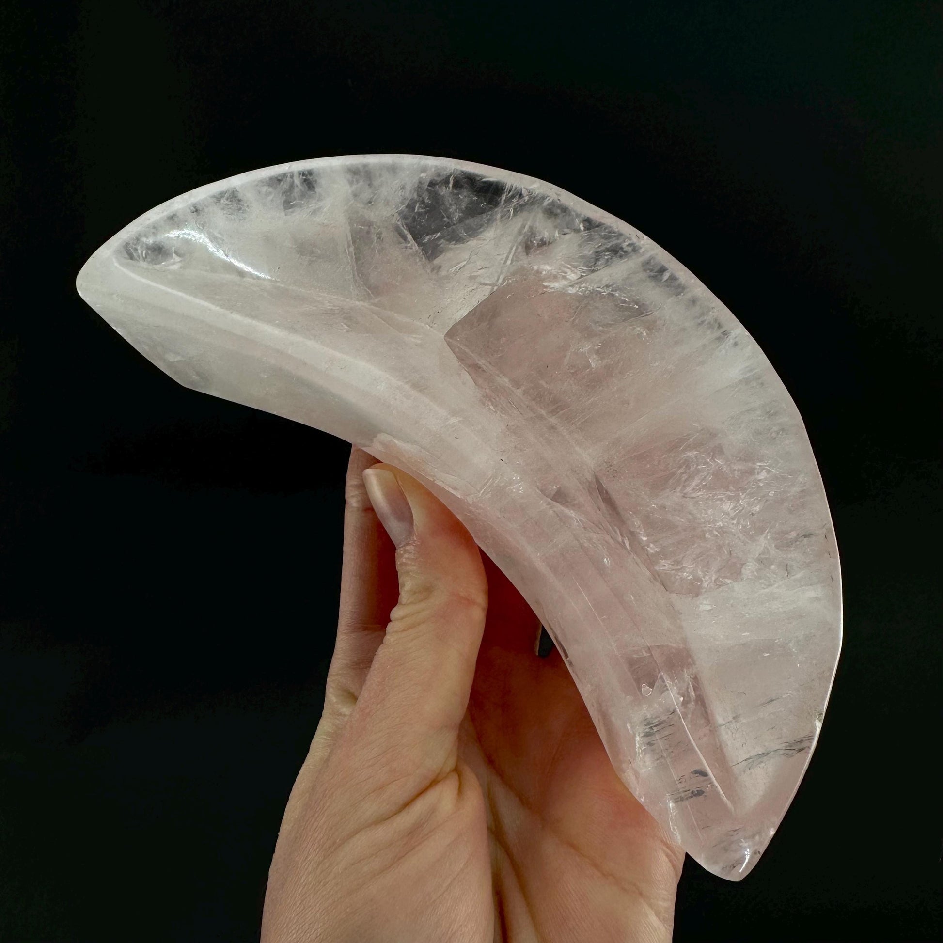 Rose Quartz Moon Bowl | Polished Crystal Trinket Dish
