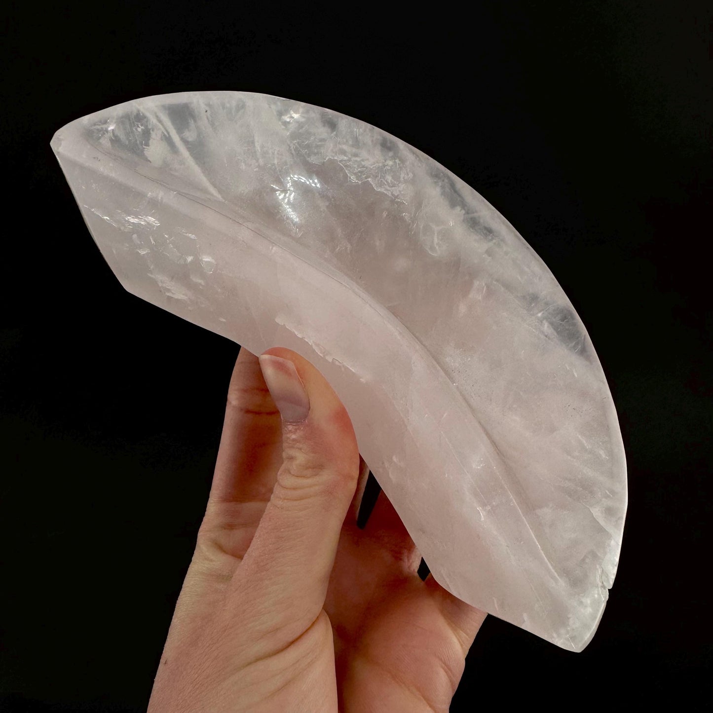 Rose Quartz Moon Bowl | Polished Crystal Trinket Dish