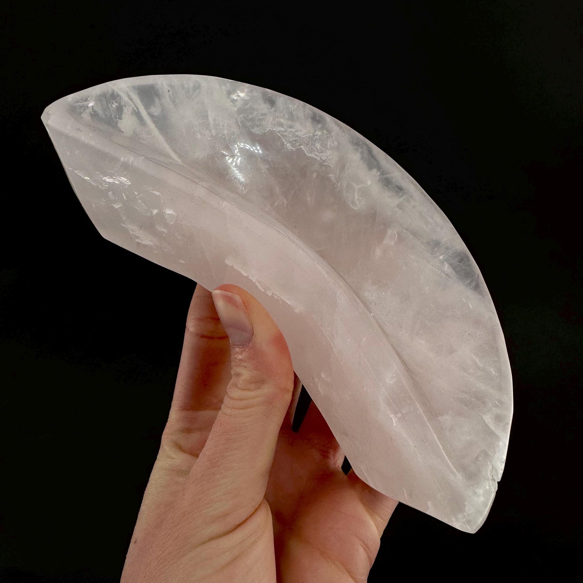 Rose Quartz Moon Bowl | Polished Crystal Trinket Dish
