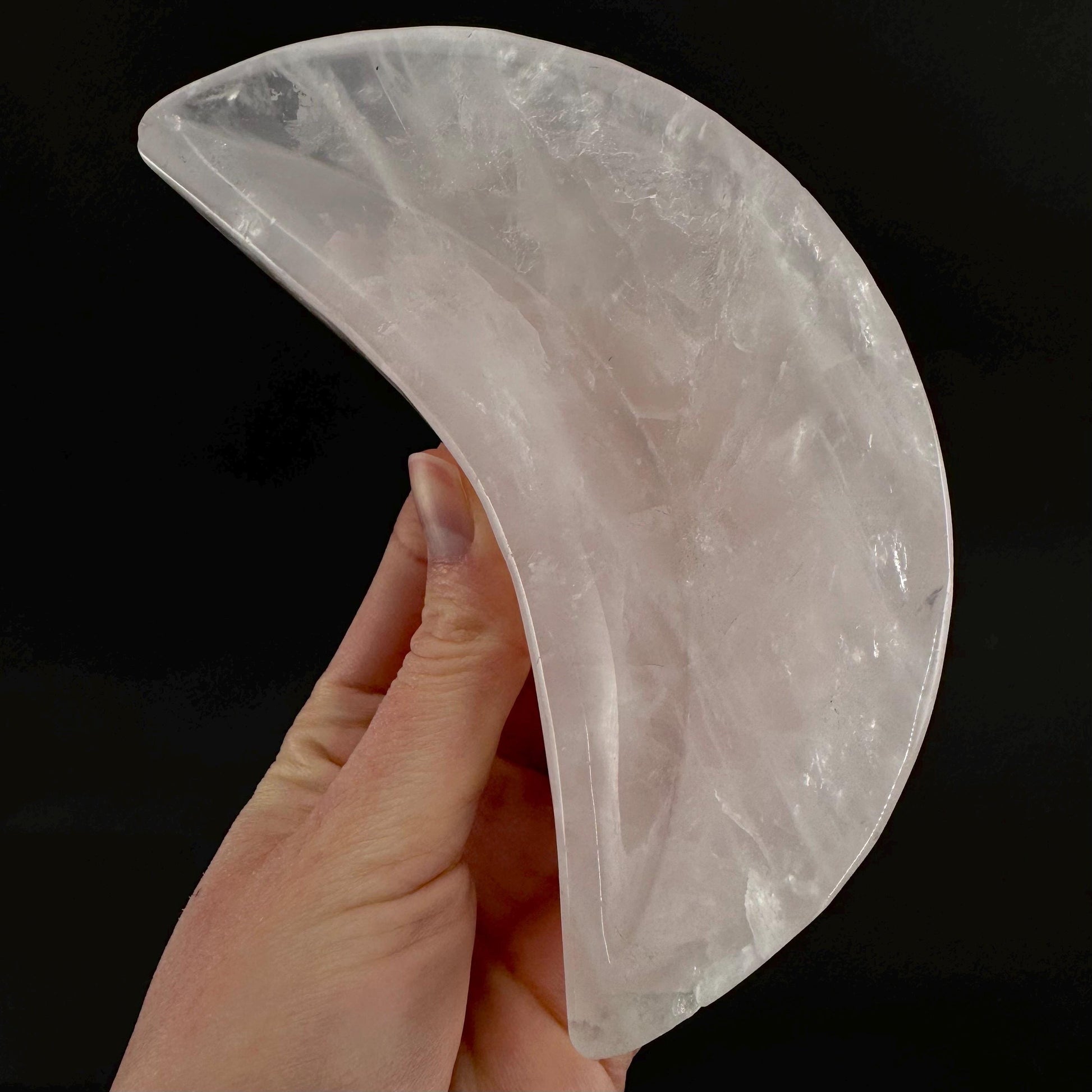 Rose Quartz Moon Bowl | Polished Crystal Trinket Dish