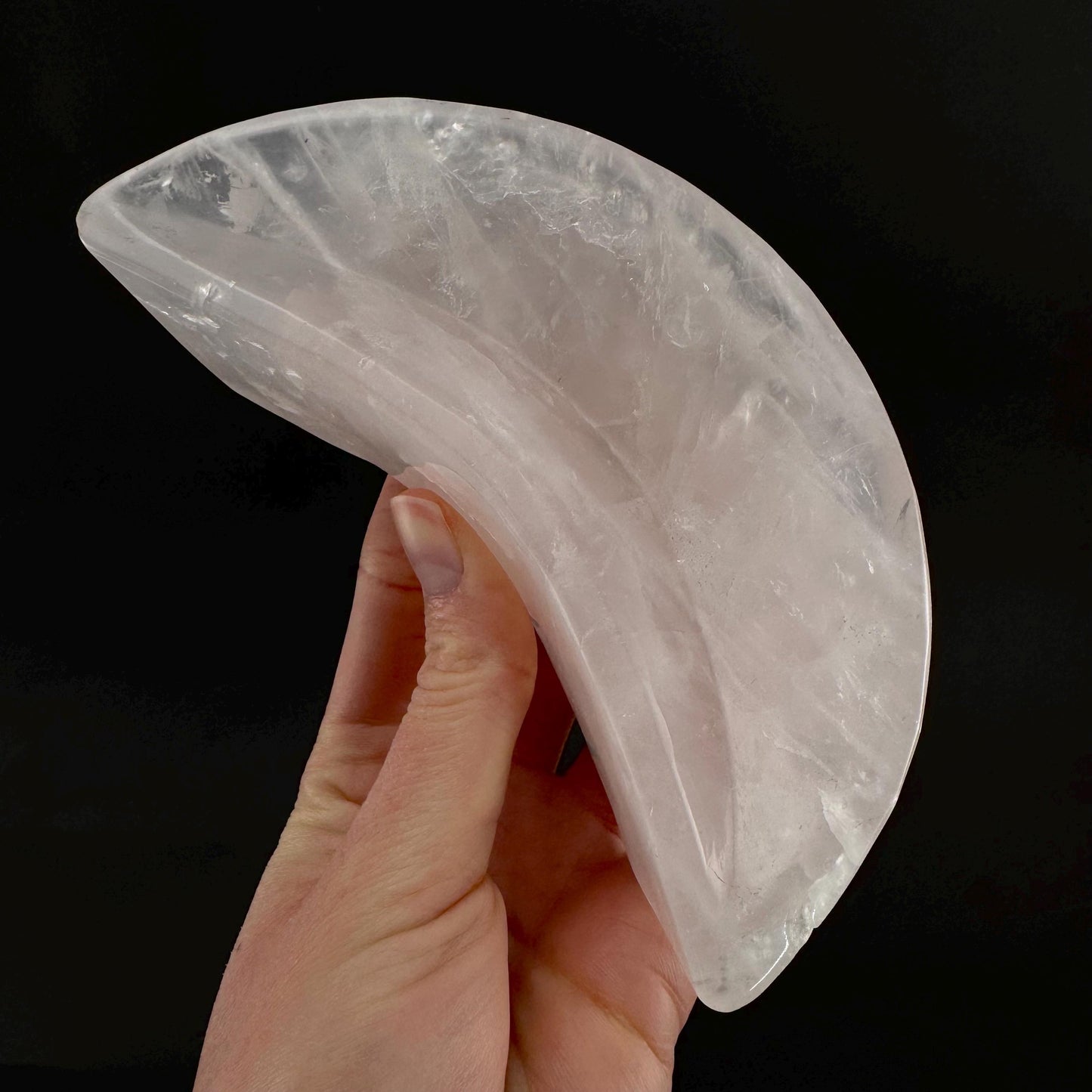 Rose Quartz Moon Bowl | Polished Crystal Trinket Dish