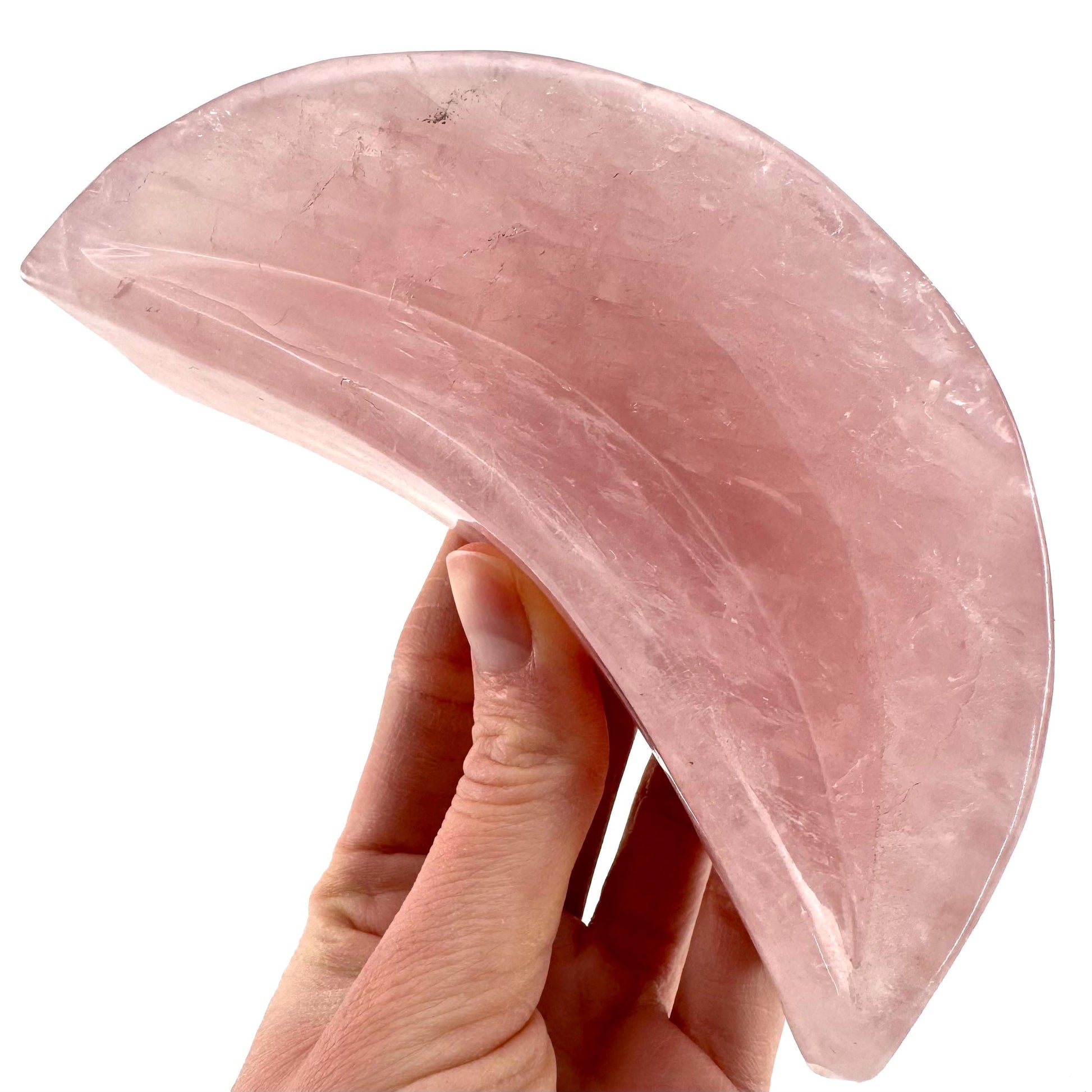 Rose Quartz Moon Bowl | Polished Crystal Trinket Dish