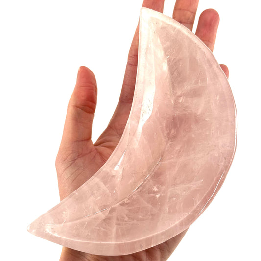 Rose Quartz Moon Bowl | Polished Crystal Trinket Dish