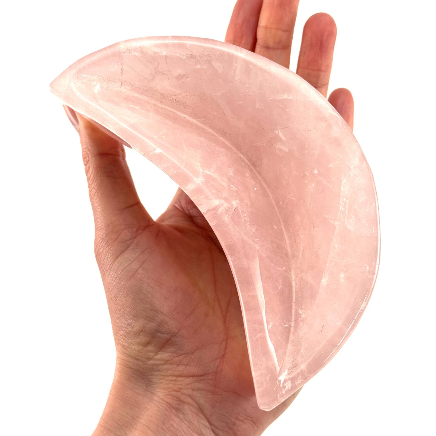 Rose Quartz Moon Bowl | Polished Crystal Trinket Dish