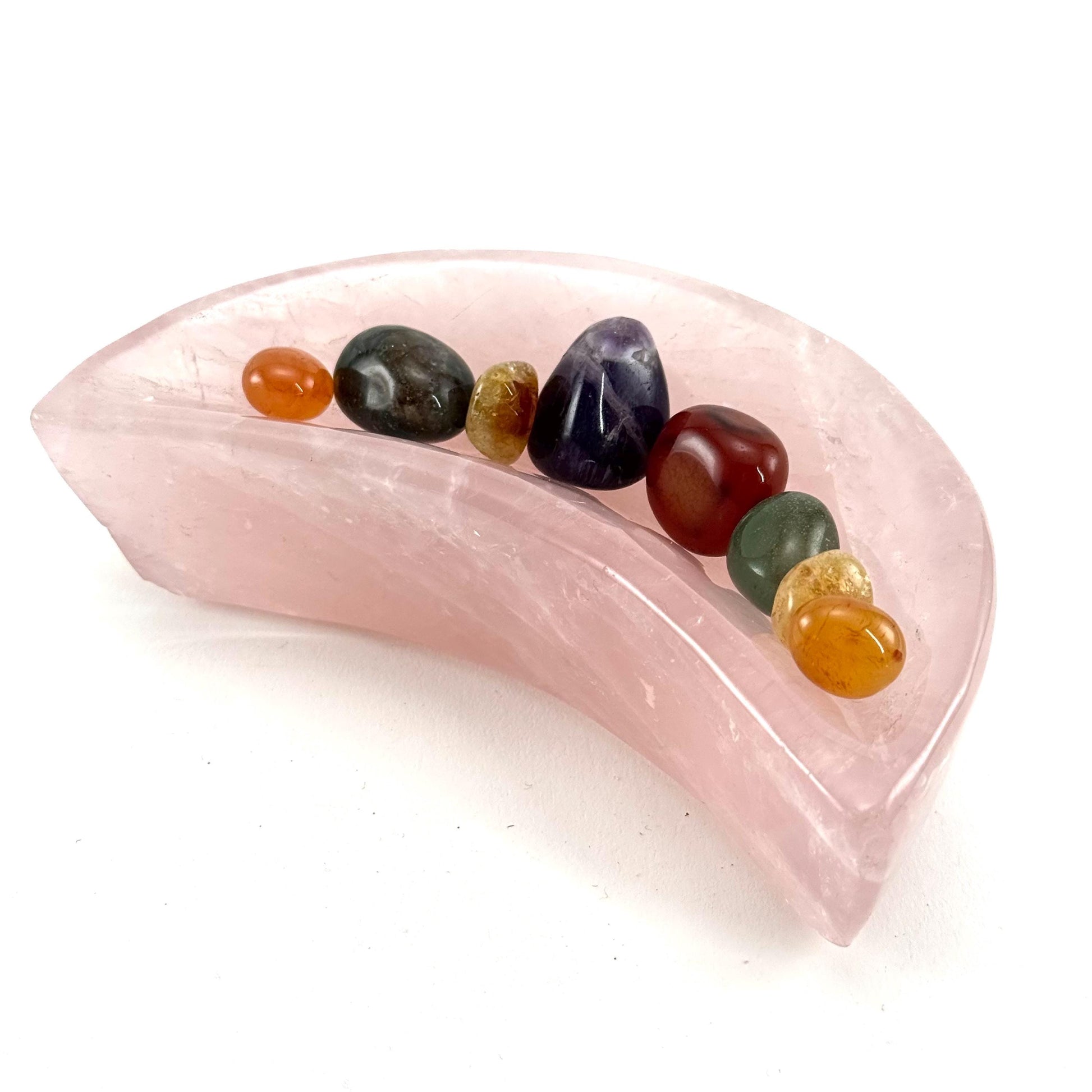 Rose Quartz Moon Bowl | Polished Crystal Trinket Dish