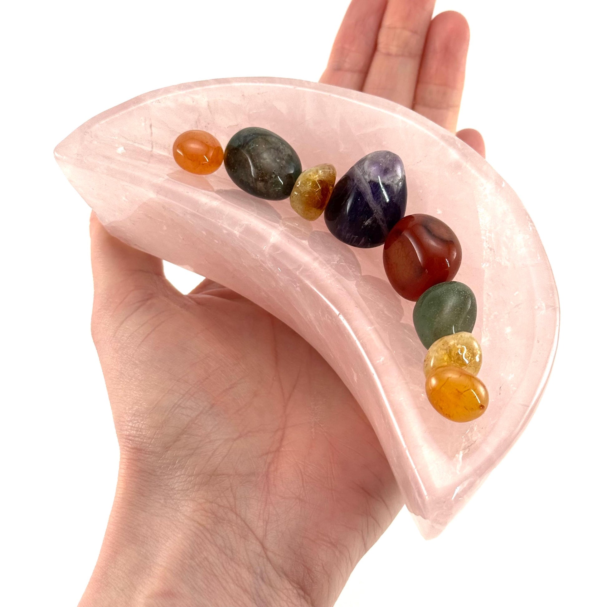Rose Quartz Moon Bowl | Polished Crystal Trinket Dish