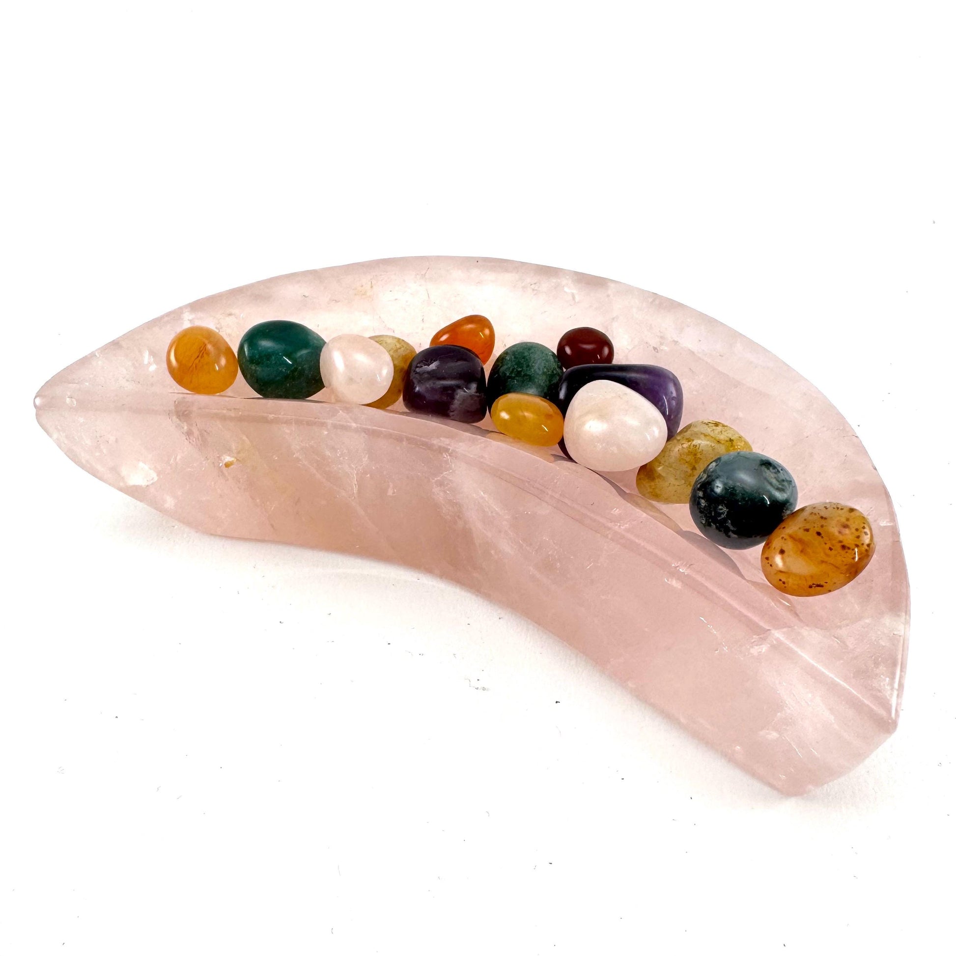 Rose Quartz Moon Bowl | Polished Crystal Trinket Dish