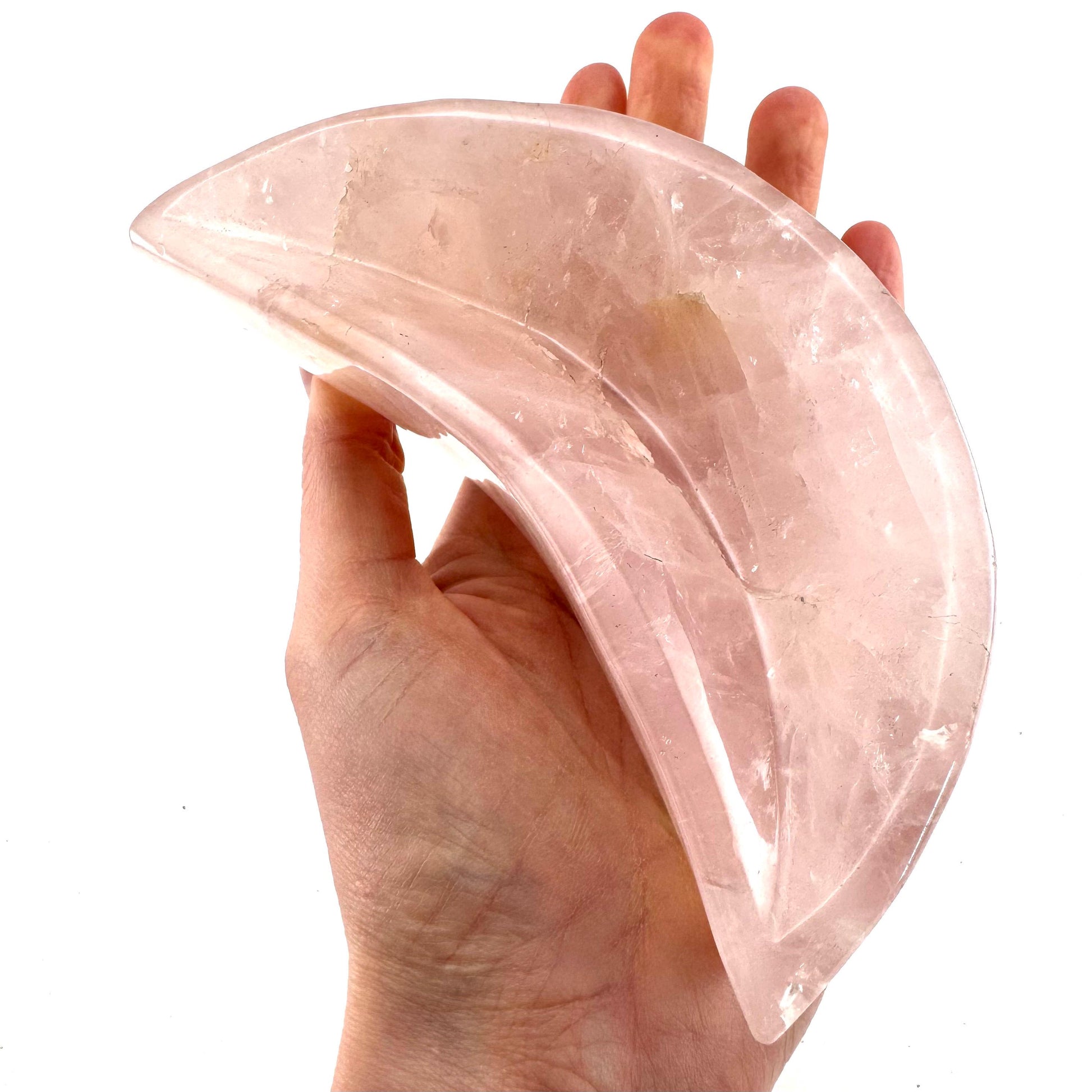 Rose Quartz Moon Bowl | Polished Crystal Trinket Dish