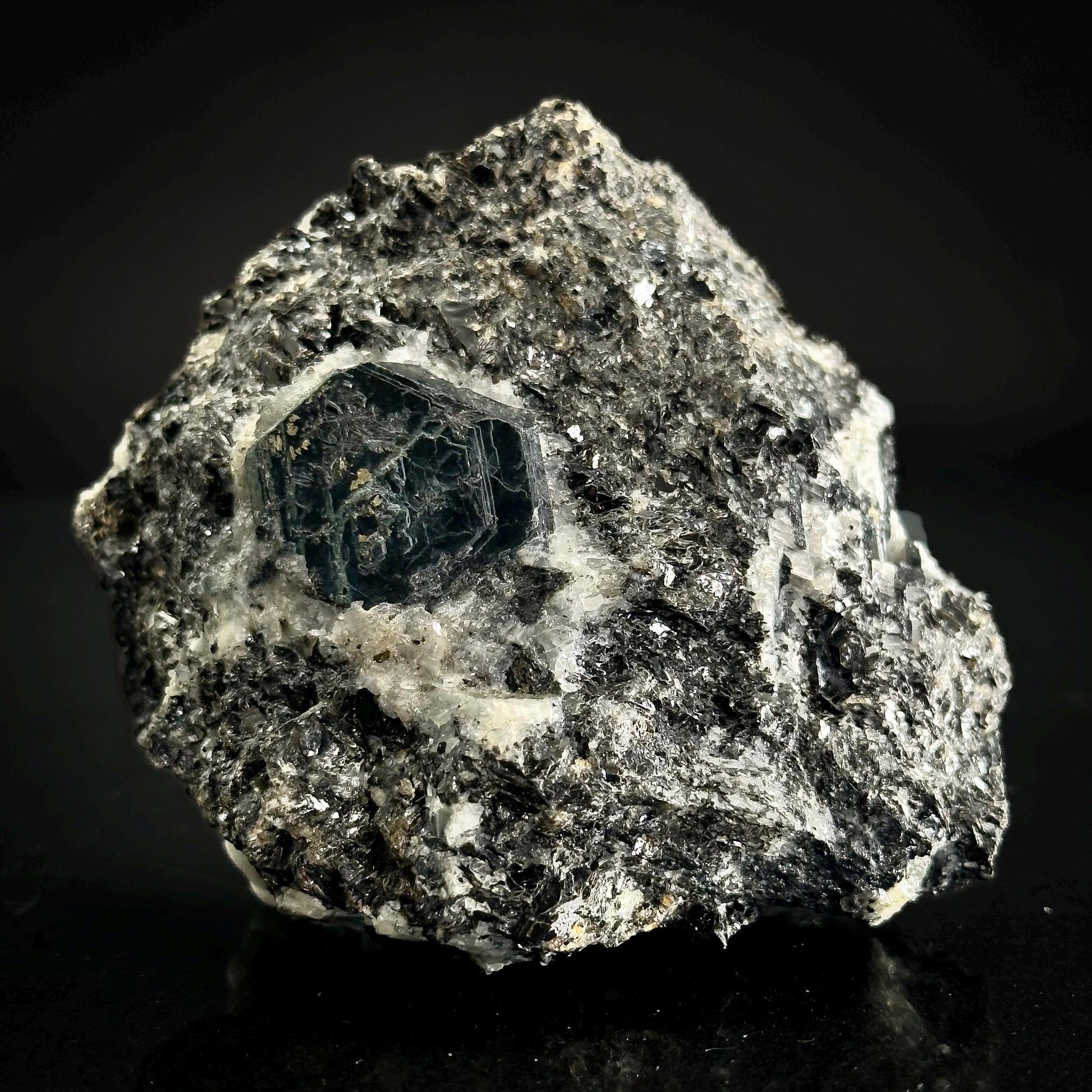 Sapphirine on Matrix | dark blue crystal, rare mineral specimen from Madagascar