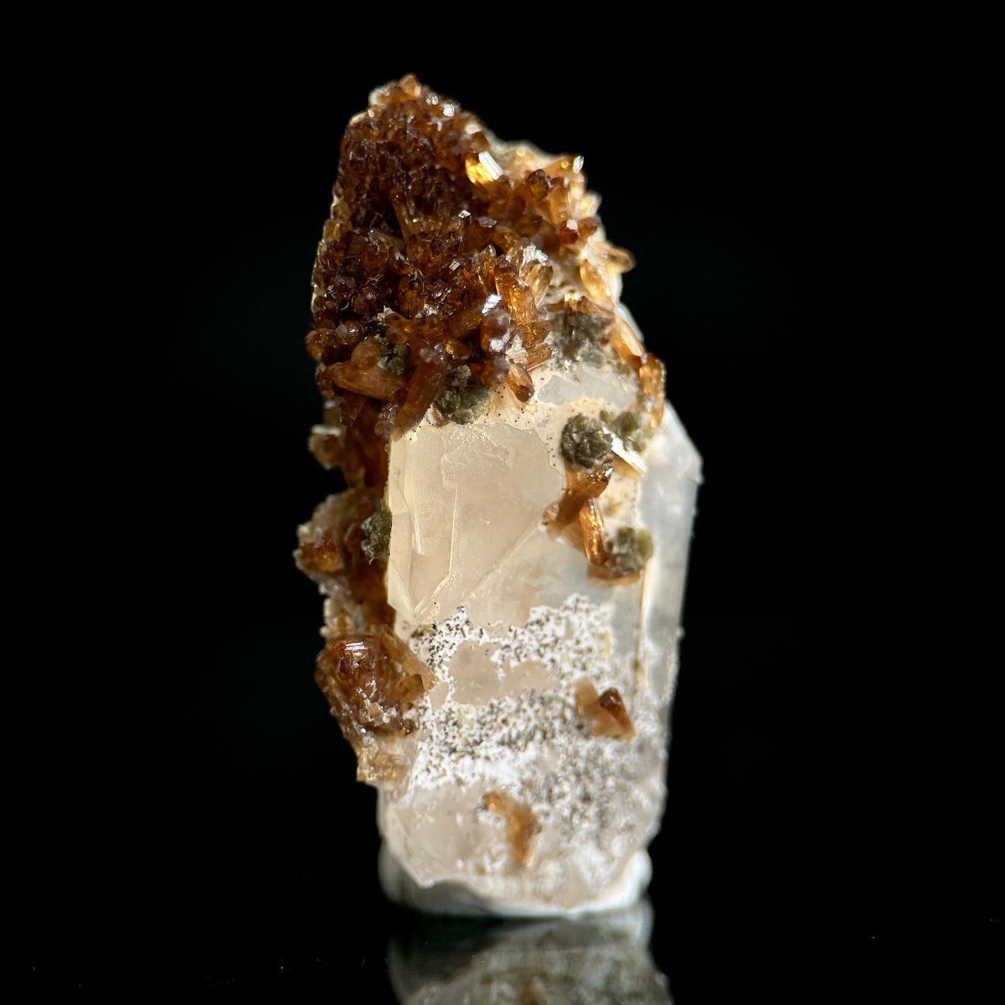 Eosphorite w/ Roscherite on Quartz | brown & green crystal, rare mineral specimen from Brazil