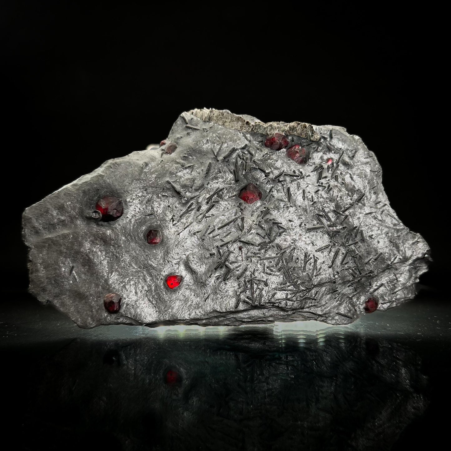 Red Embers Garnet w/ Tourmaline in Schist, Red Almandine Crystals, Mineral Specimen from Massachusetts, USA